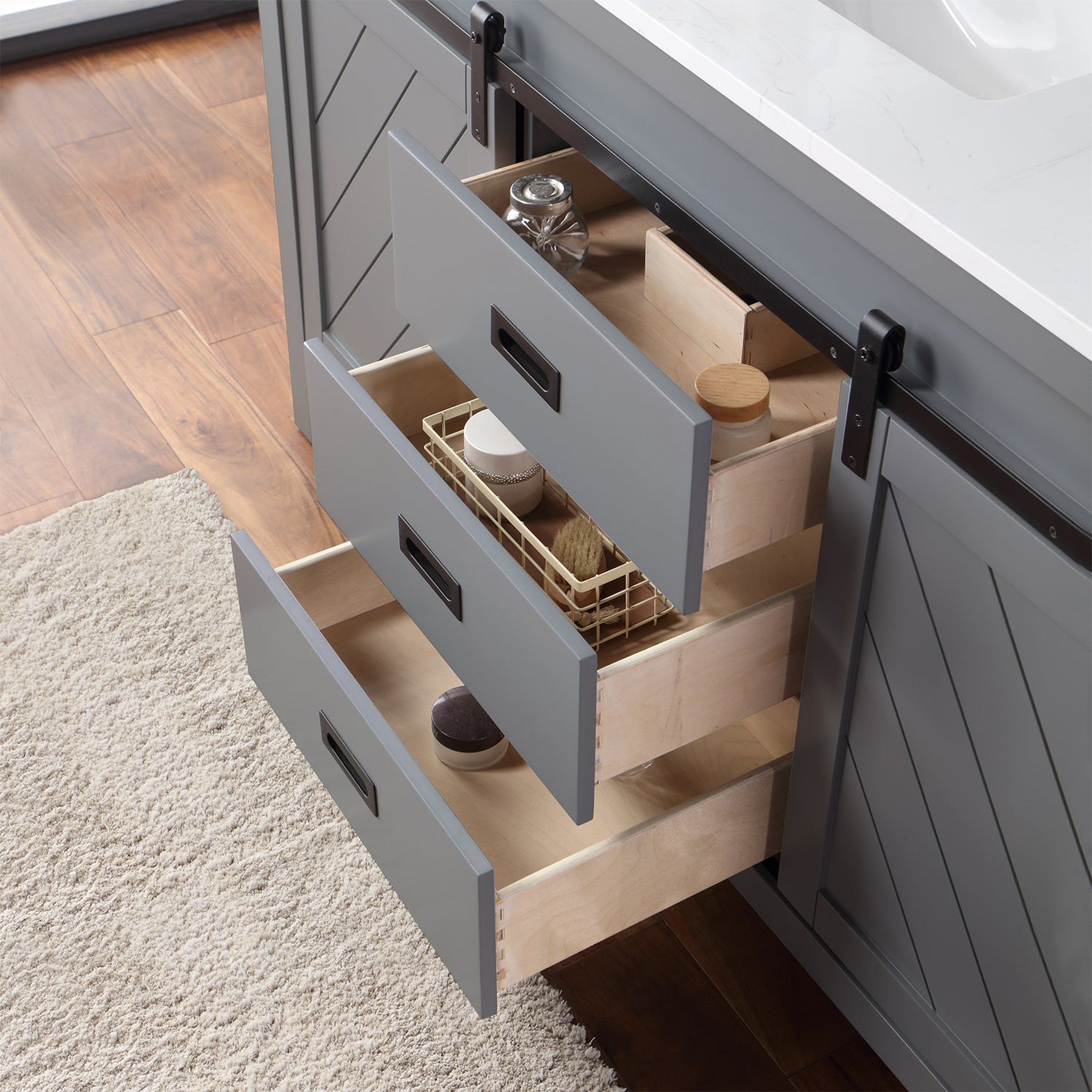 Kinsley 60" Single Bathroom Vanity Set in Gray and Composite Carrara White Stone Countertop without Mirror