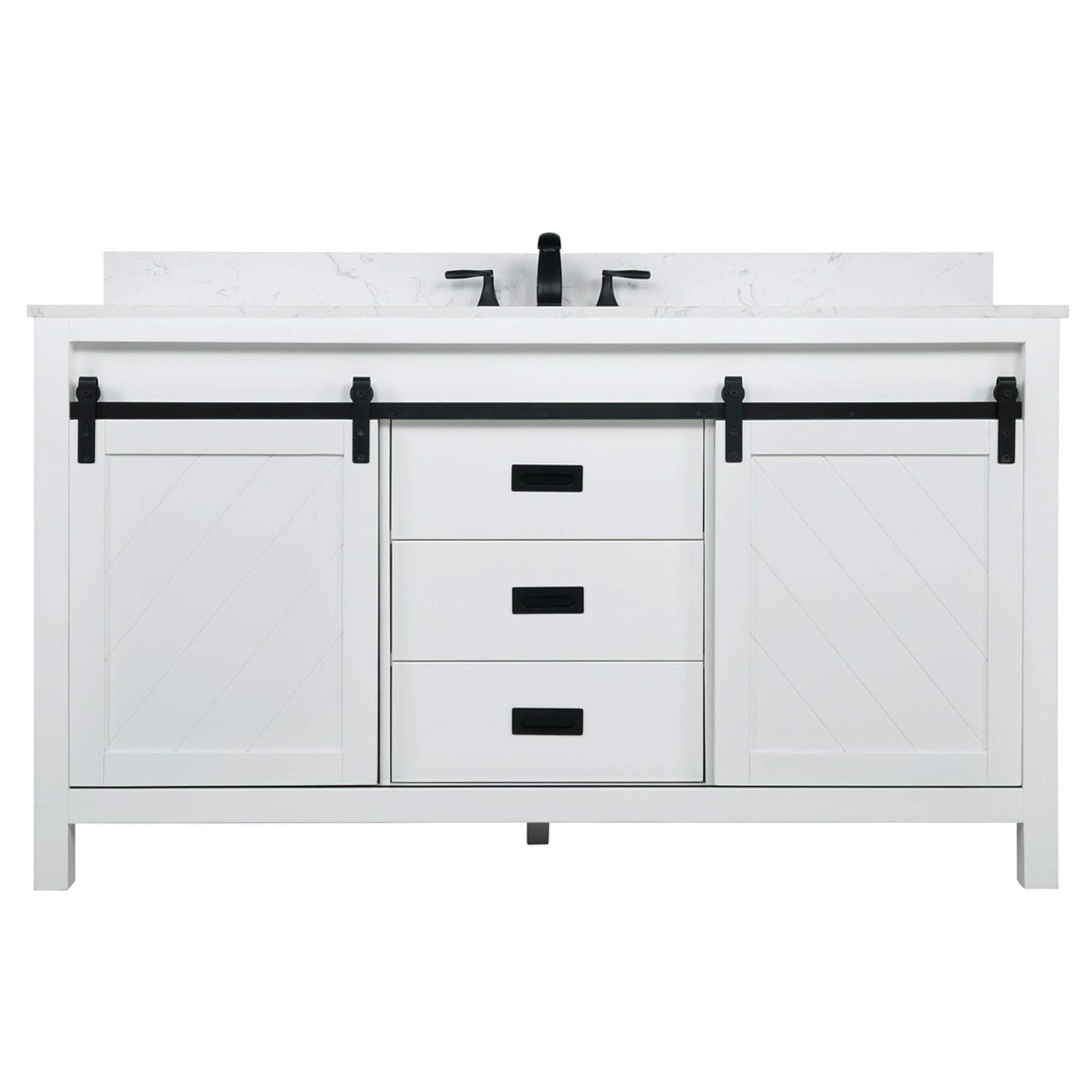 Kinsley 60" Single Bathroom Vanity Set in White and Carrara White Marble Countertop without Mirror