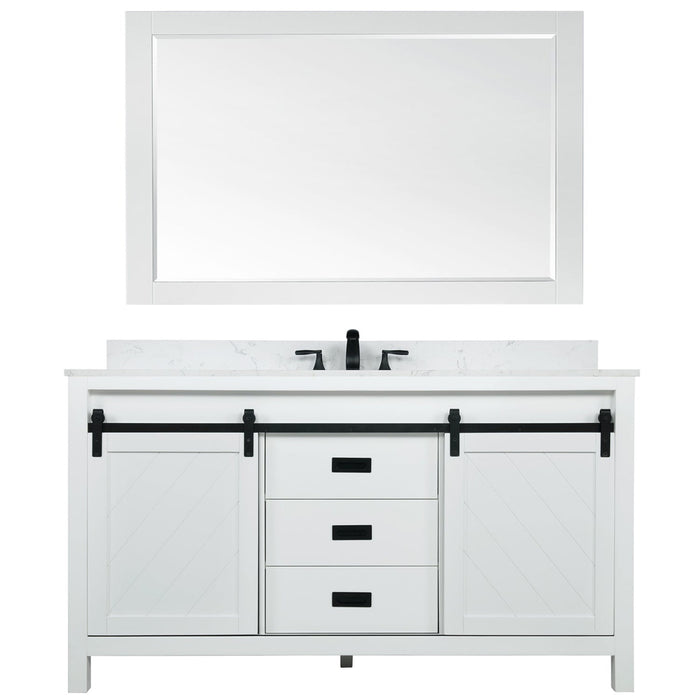 Kinsley 60" Single Bathroom Vanity Set in White and Carrara White Marble Countertop with Mirror