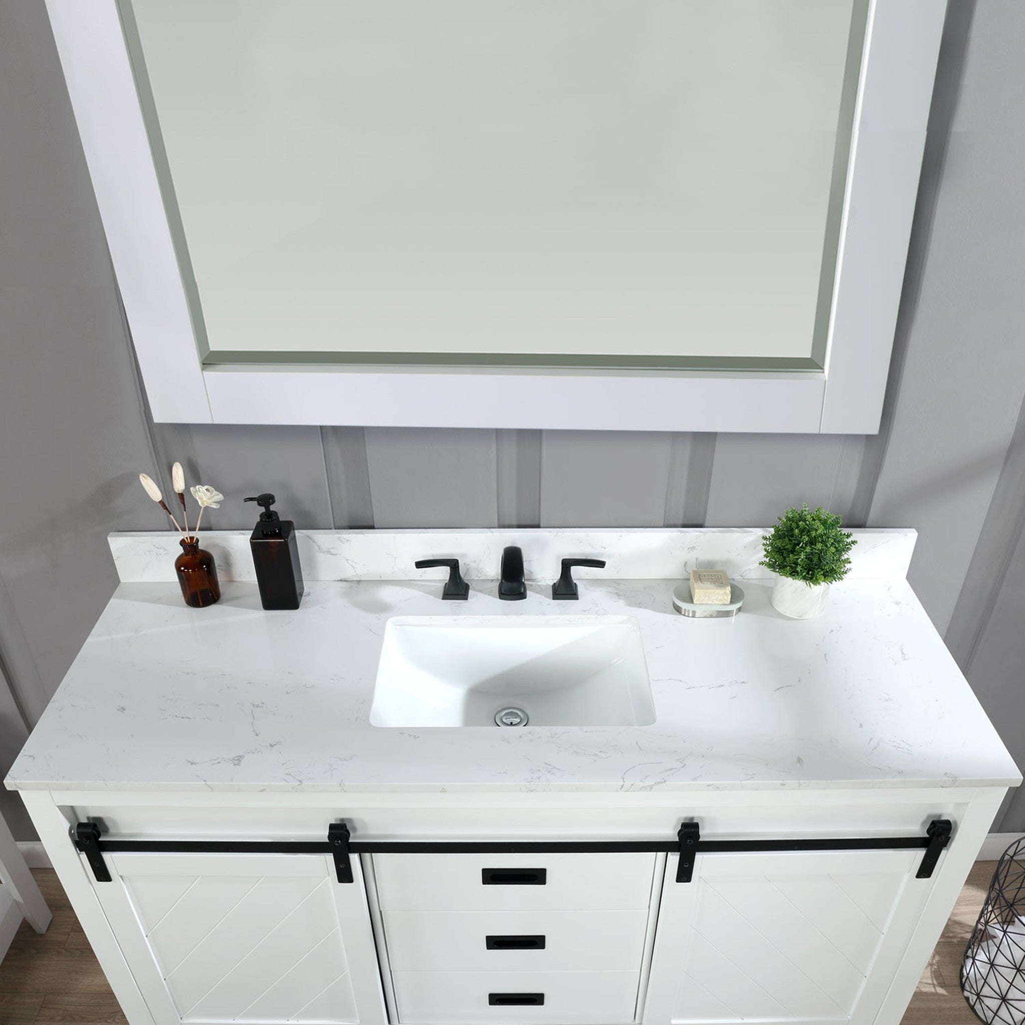 Kinsley 60" Single Bathroom Vanity Set in White and Carrara White Marble Countertop with Mirror