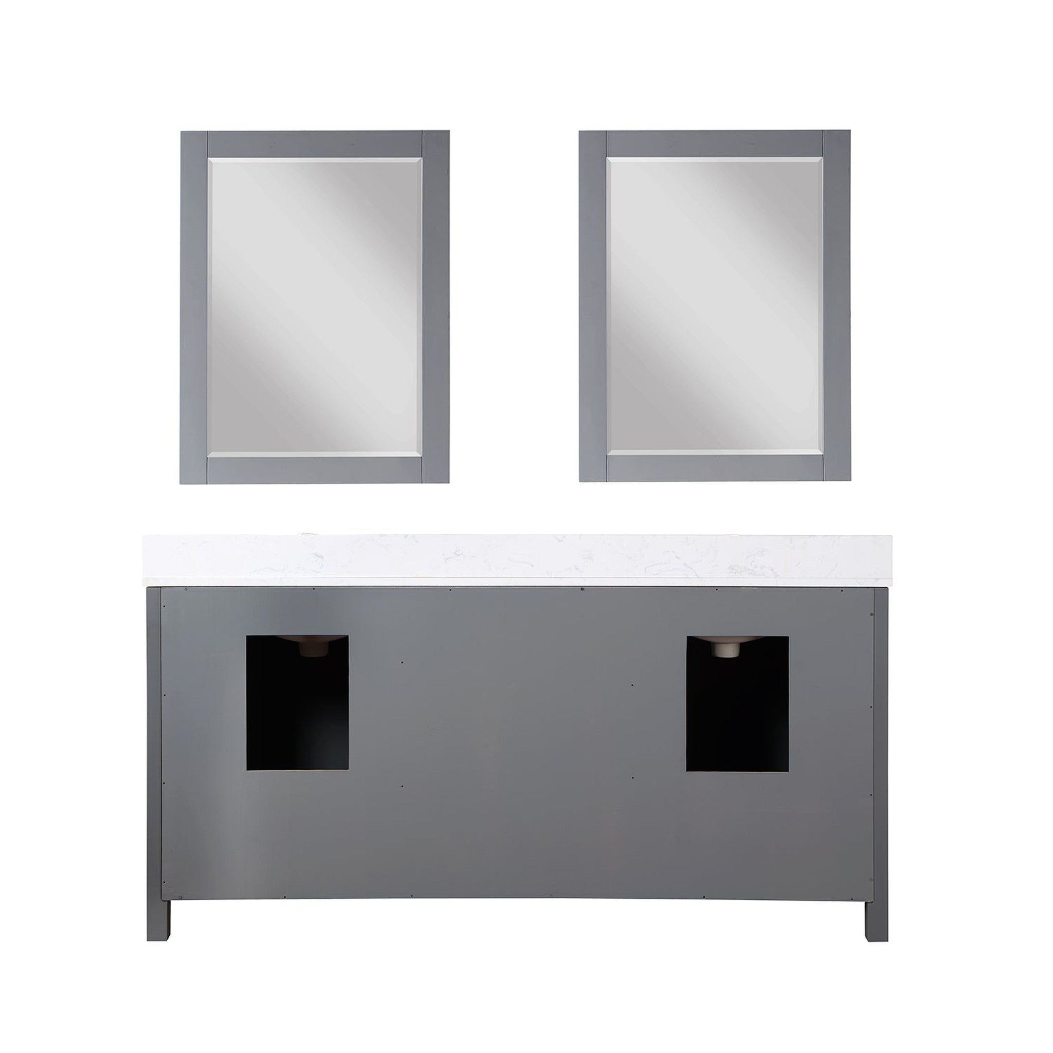 Kinsley 72" Double Bathroom Vanity Set in Gray and Composite Carrara White Stone Countertop with Mirror
