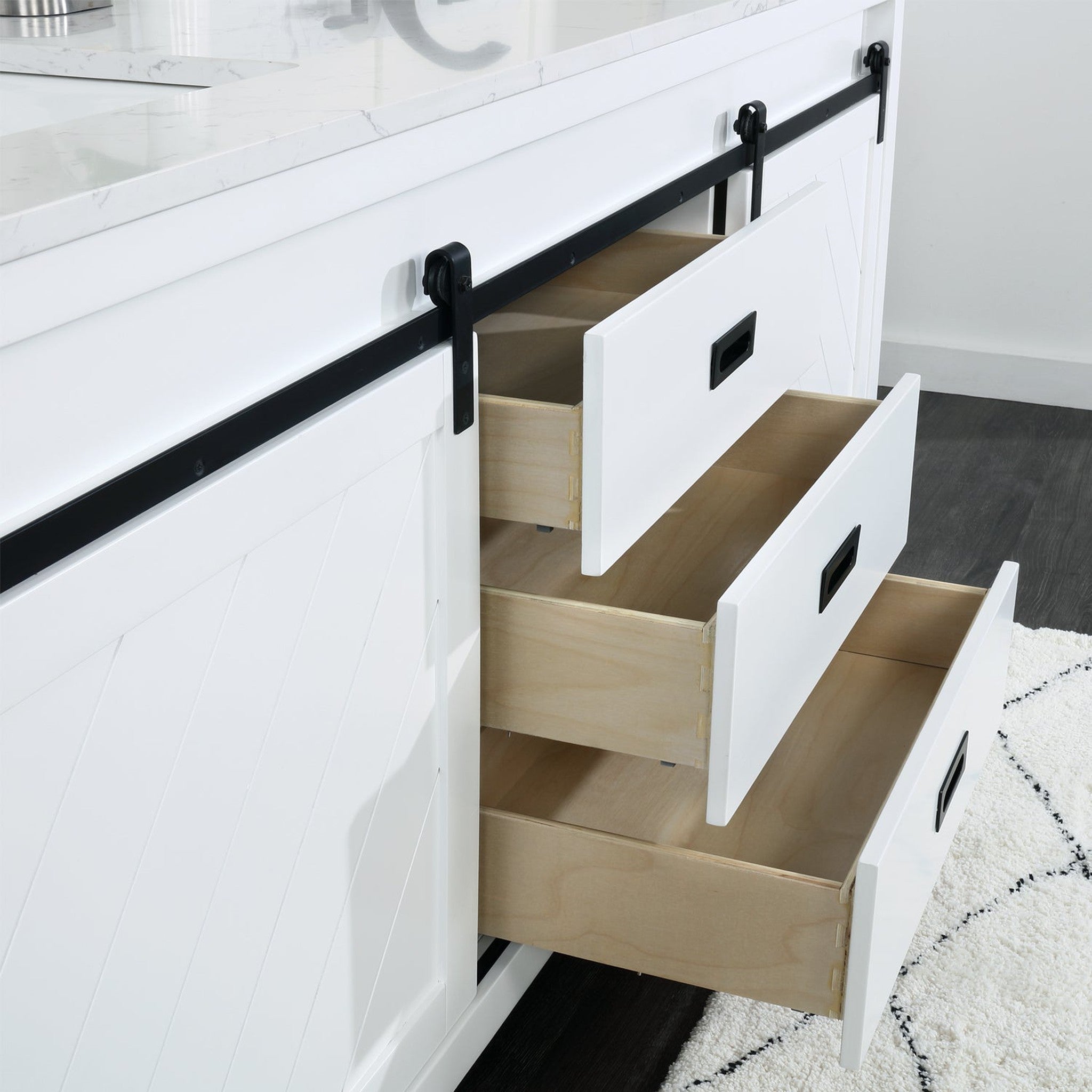 Kinsley 72" Double Bathroom Vanity Set in White and Carrara White Marble Countertop without Mirror