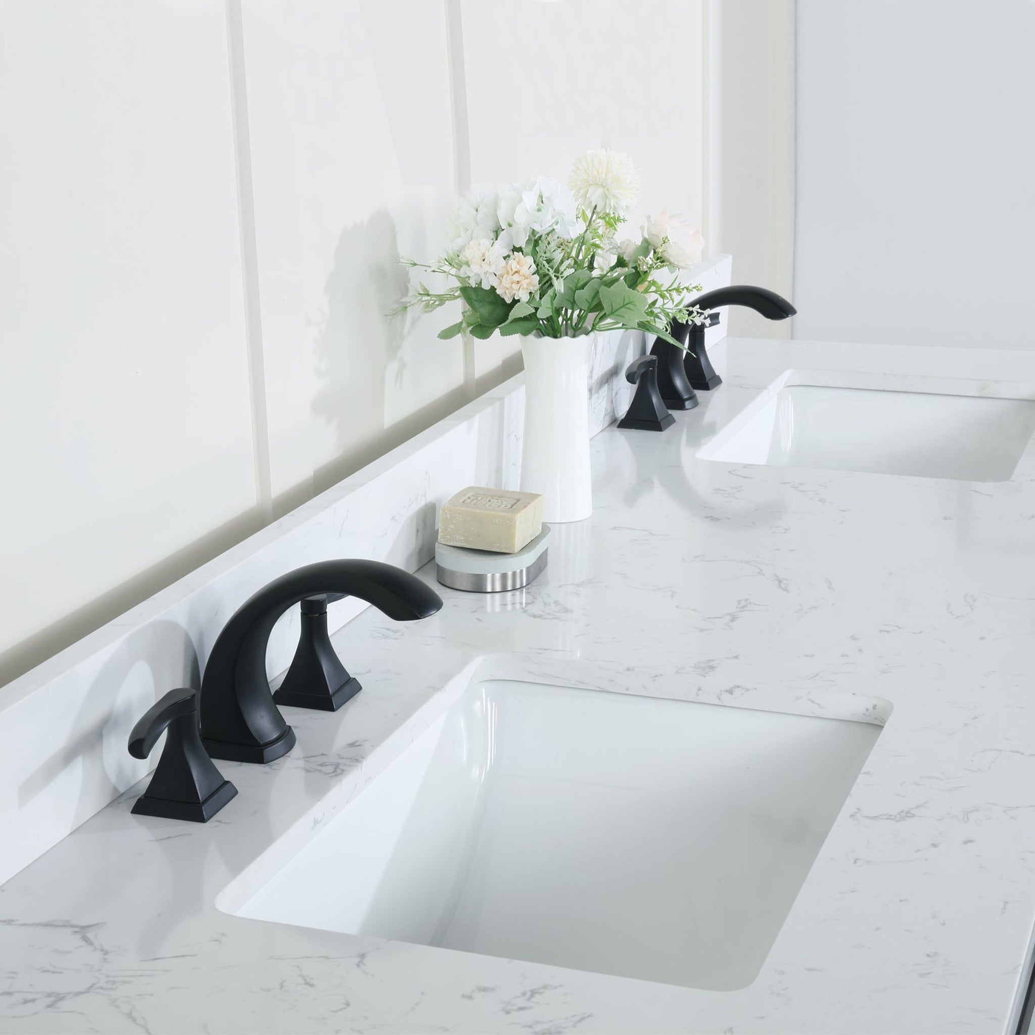 Kinsley 72" Double Bathroom Vanity Set in White and Carrara White Marble Countertop with Mirror