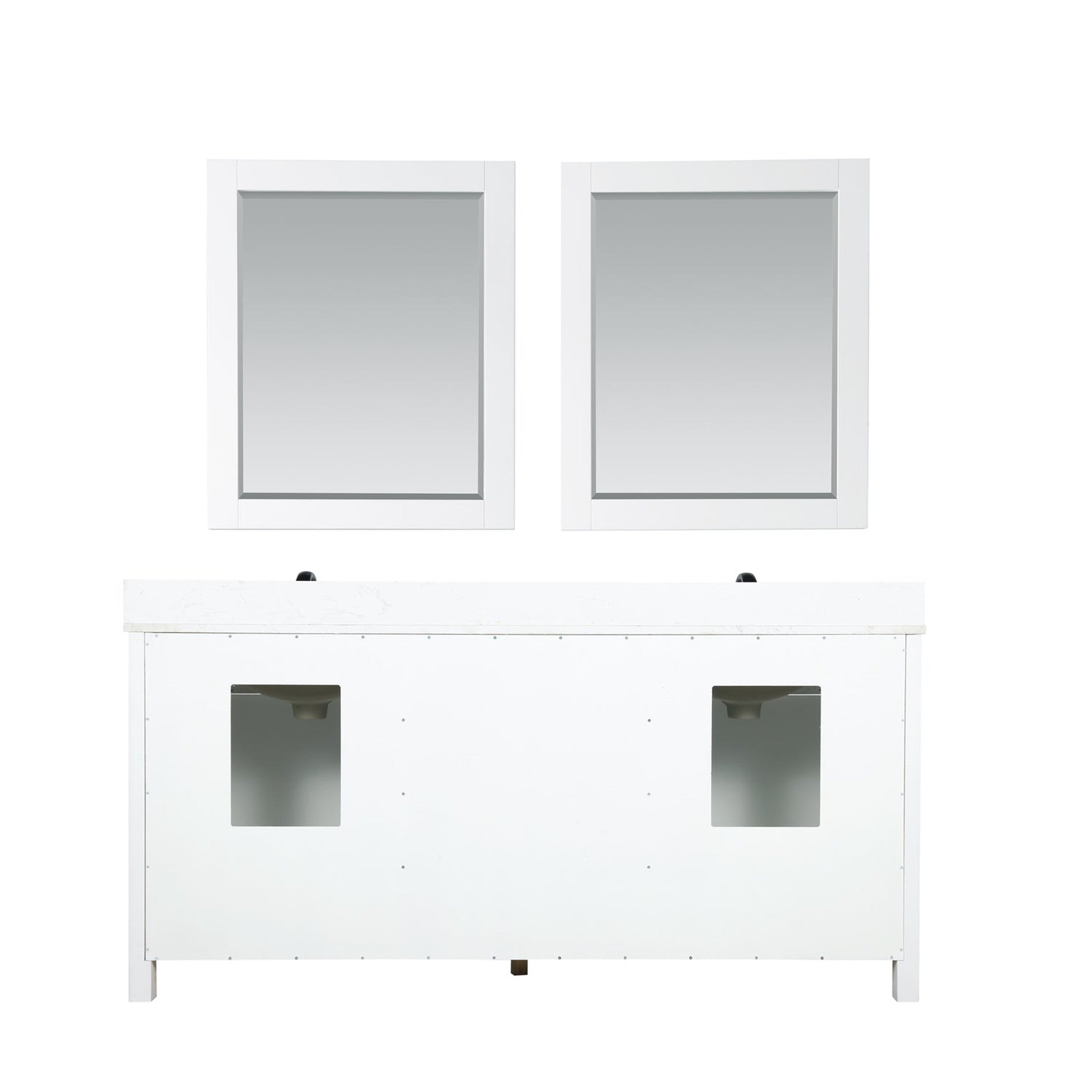 Kinsley 72" Double Bathroom Vanity Set in White and Carrara White Marble Countertop with Mirror