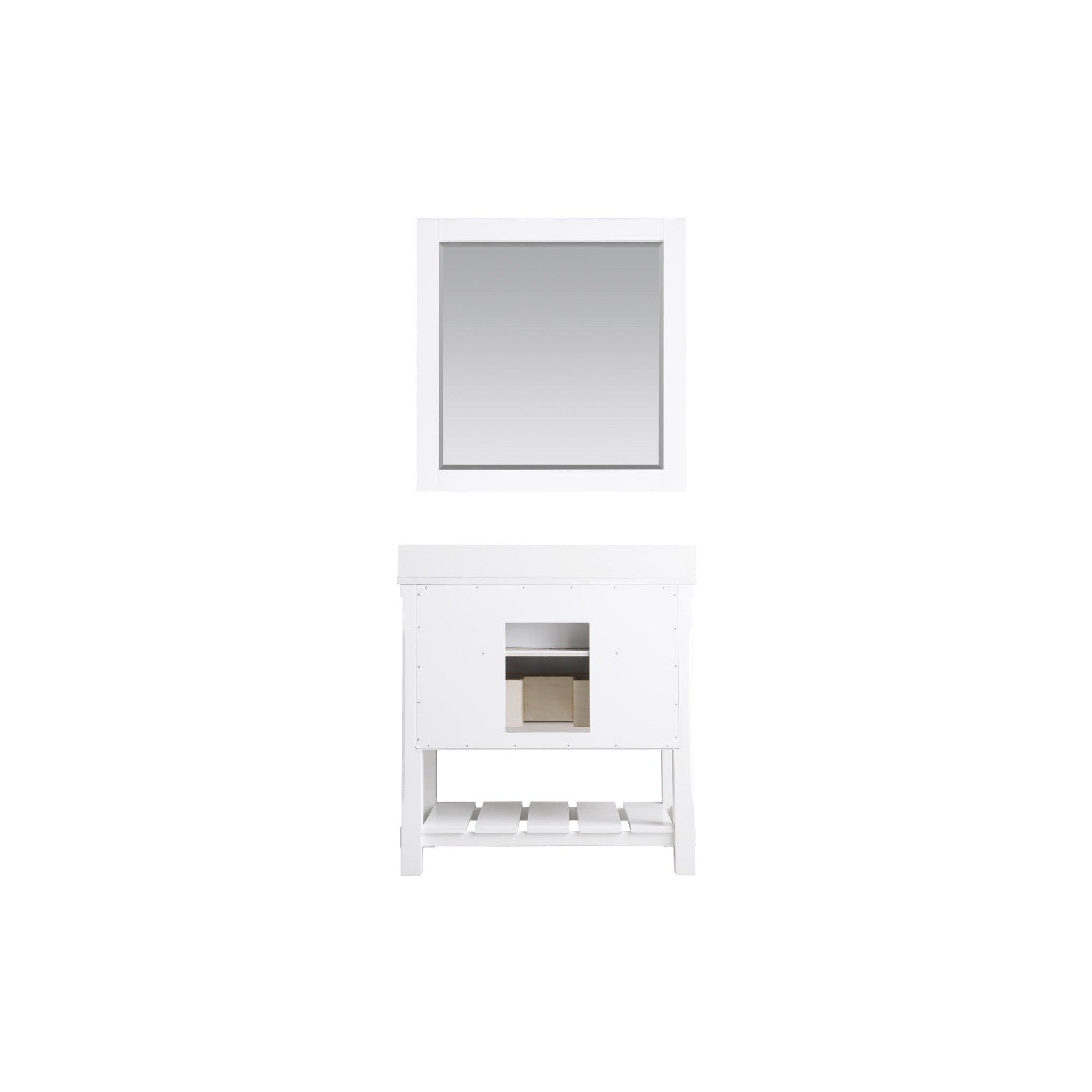 Georgia 36" Single Bathroom Vanity Set in White and Composite Carrara White Stone Top with White Farmhouse Basin with Mirror