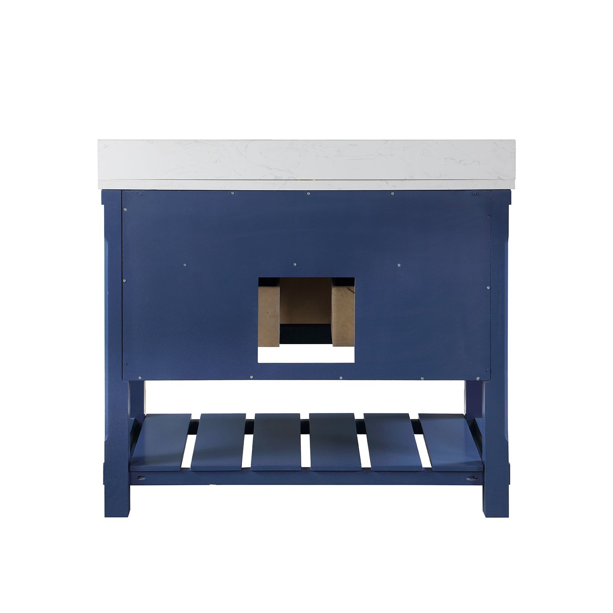 Georgia 42" Single Bathroom Vanity Set in Jewelry Blue and Composite Carrara White Stone Top with White Farmhouse Basin without Mirror