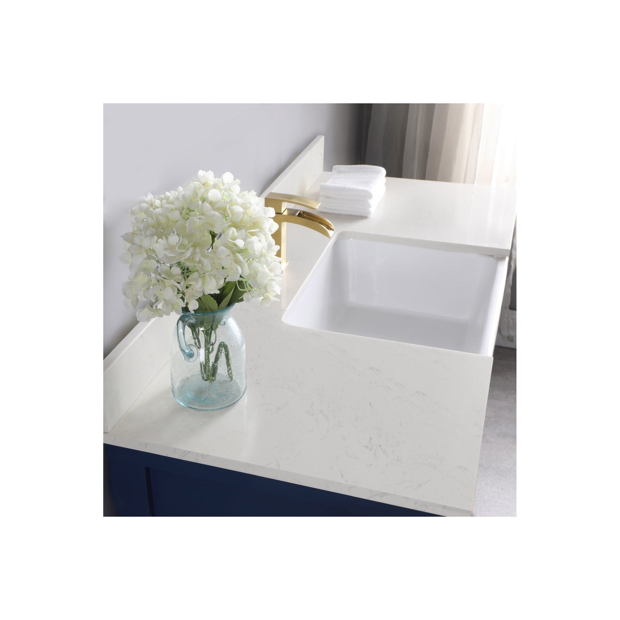 Georgia 48" Single Bathroom Vanity Set in Jewelry Blue and Composite Carrara White Stone Top with White Farmhouse Basin without Mirror