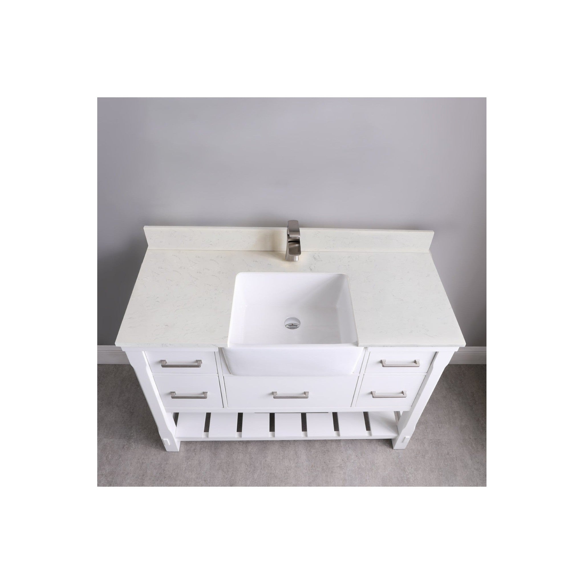Georgia 48" Single Bathroom Vanity Set in White and Composite Carrara White Stone Top with White Farmhouse Basin without Mirror