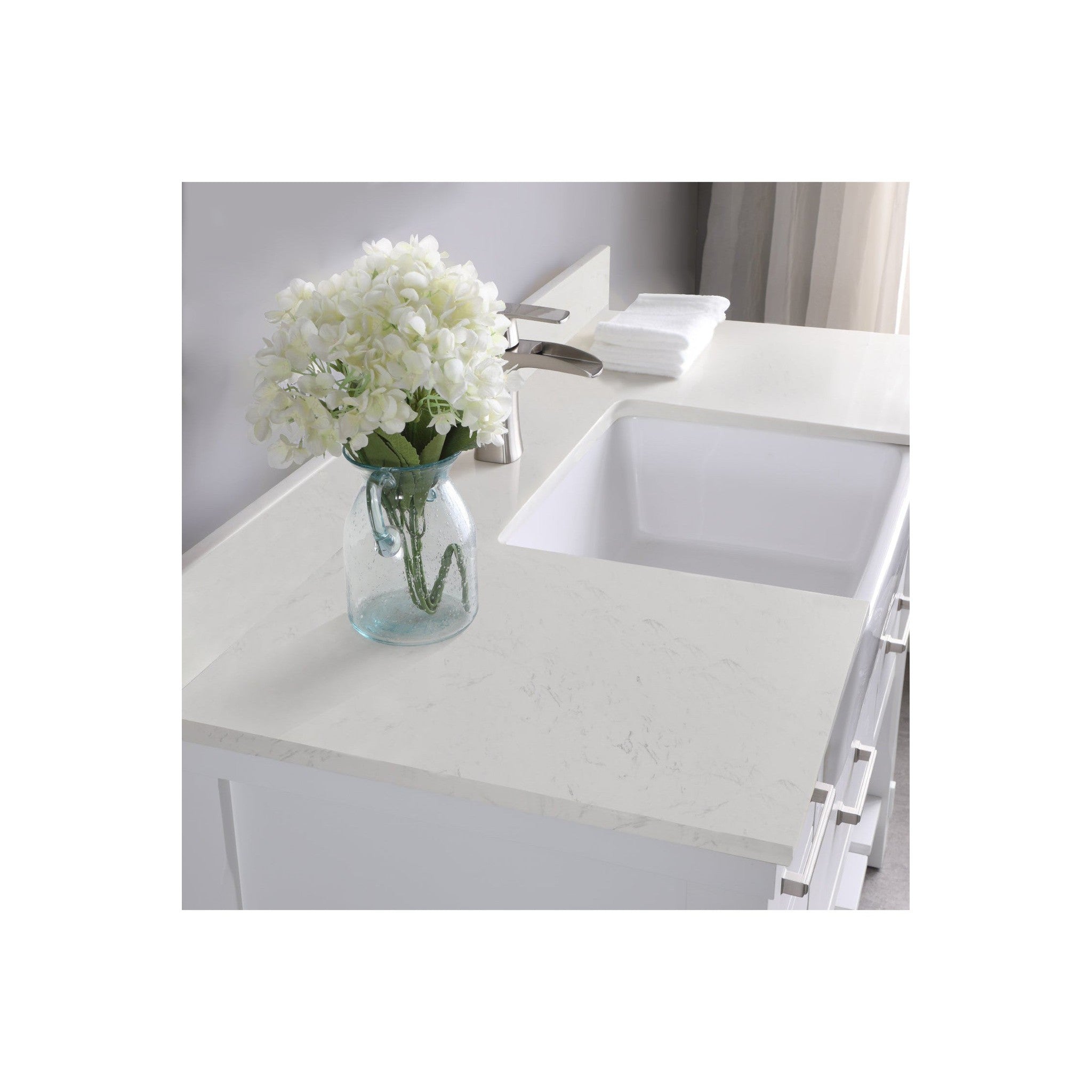 Georgia 48" Single Bathroom Vanity Set in White and Composite Carrara White Stone Top with White Farmhouse Basin without Mirror