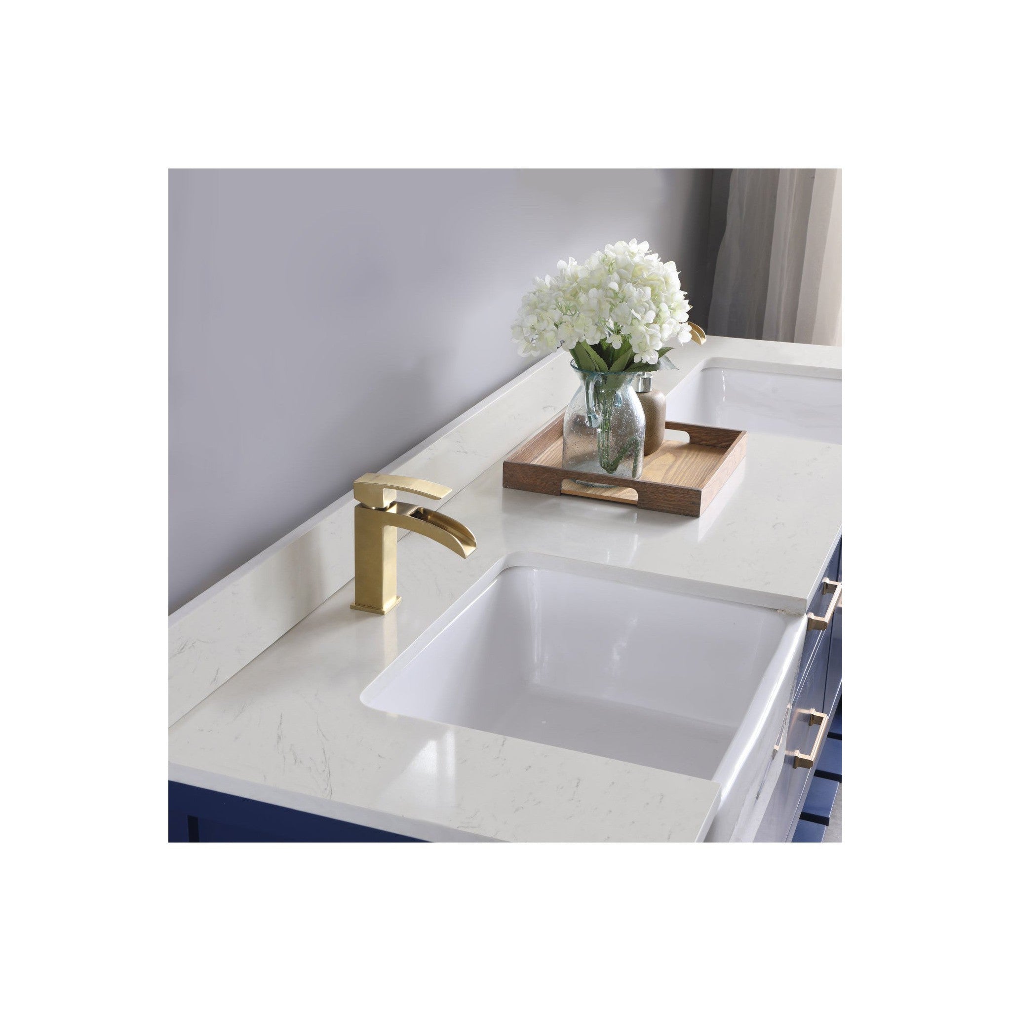 Georgia 72" Double Bathroom Vanity Set in Jewelry Blue and Composite Carrara White Stone Top with White Farmhouse Basin without Mirror