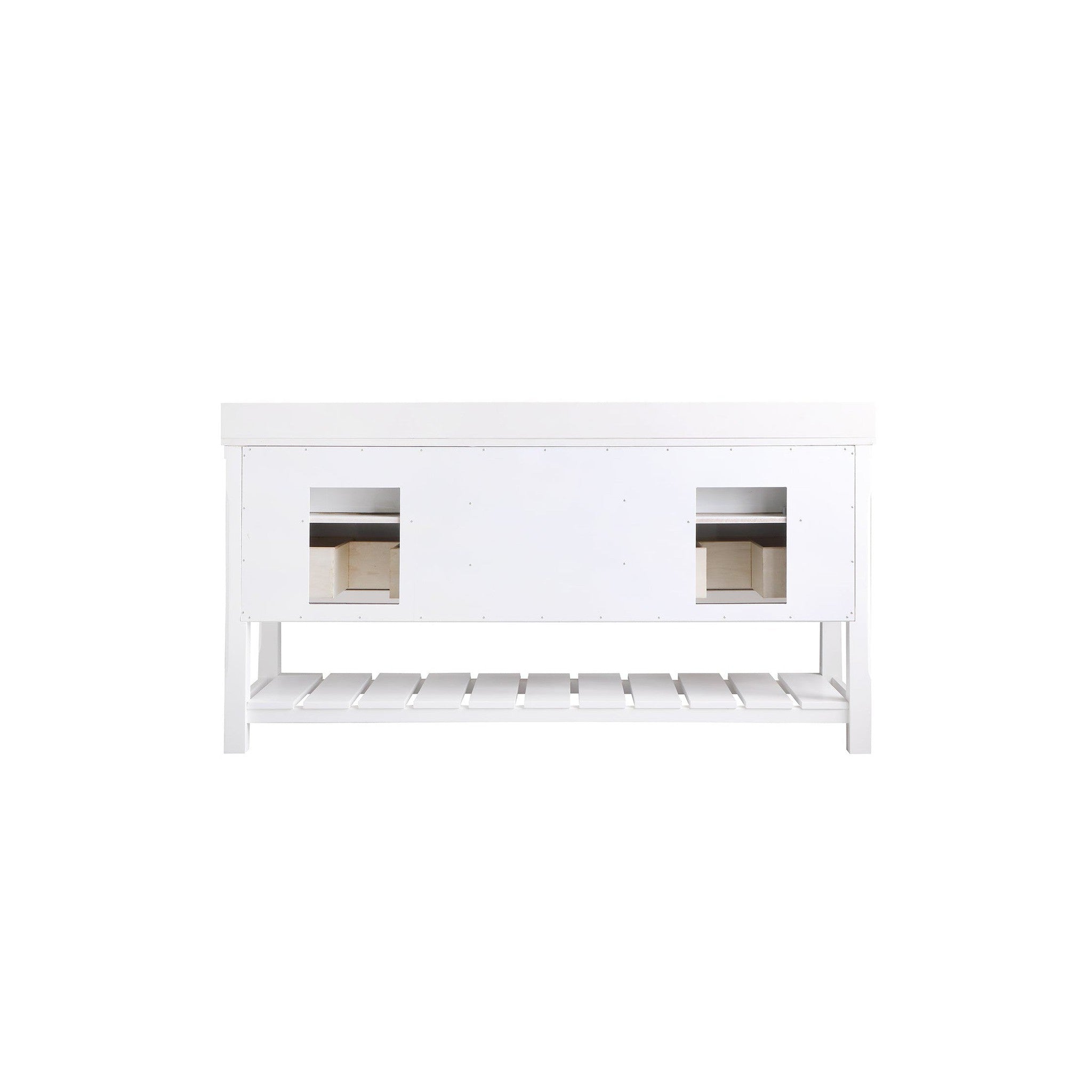 Georgia 72" Double Bathroom Vanity Set in White and Composite Carrara White Stone Top with White Farmhouse Basin without Mirror