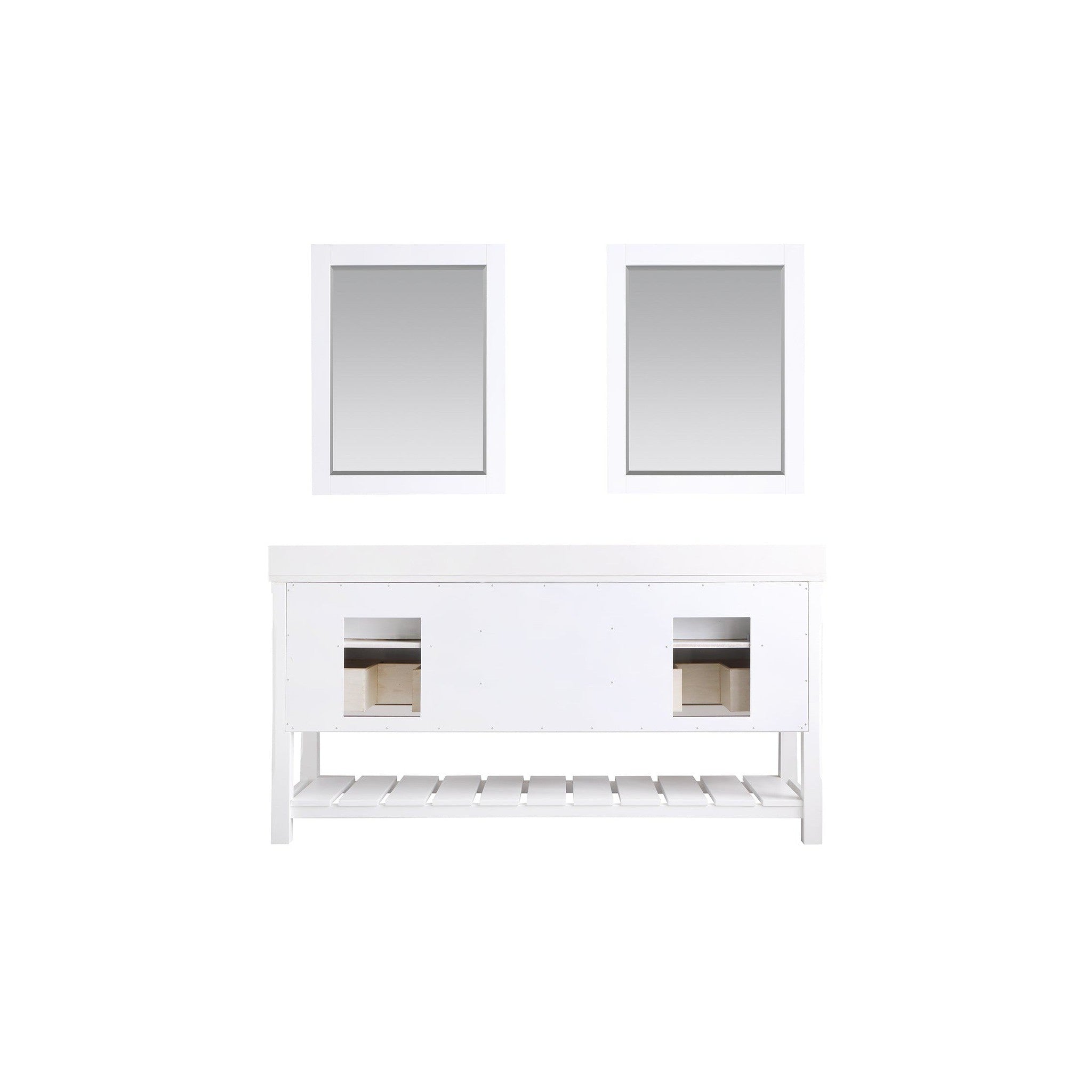 Georgia 72" Double Bathroom Vanity Set in White and Composite Carrara White Stone Top with White Farmhouse Basin with Mirror