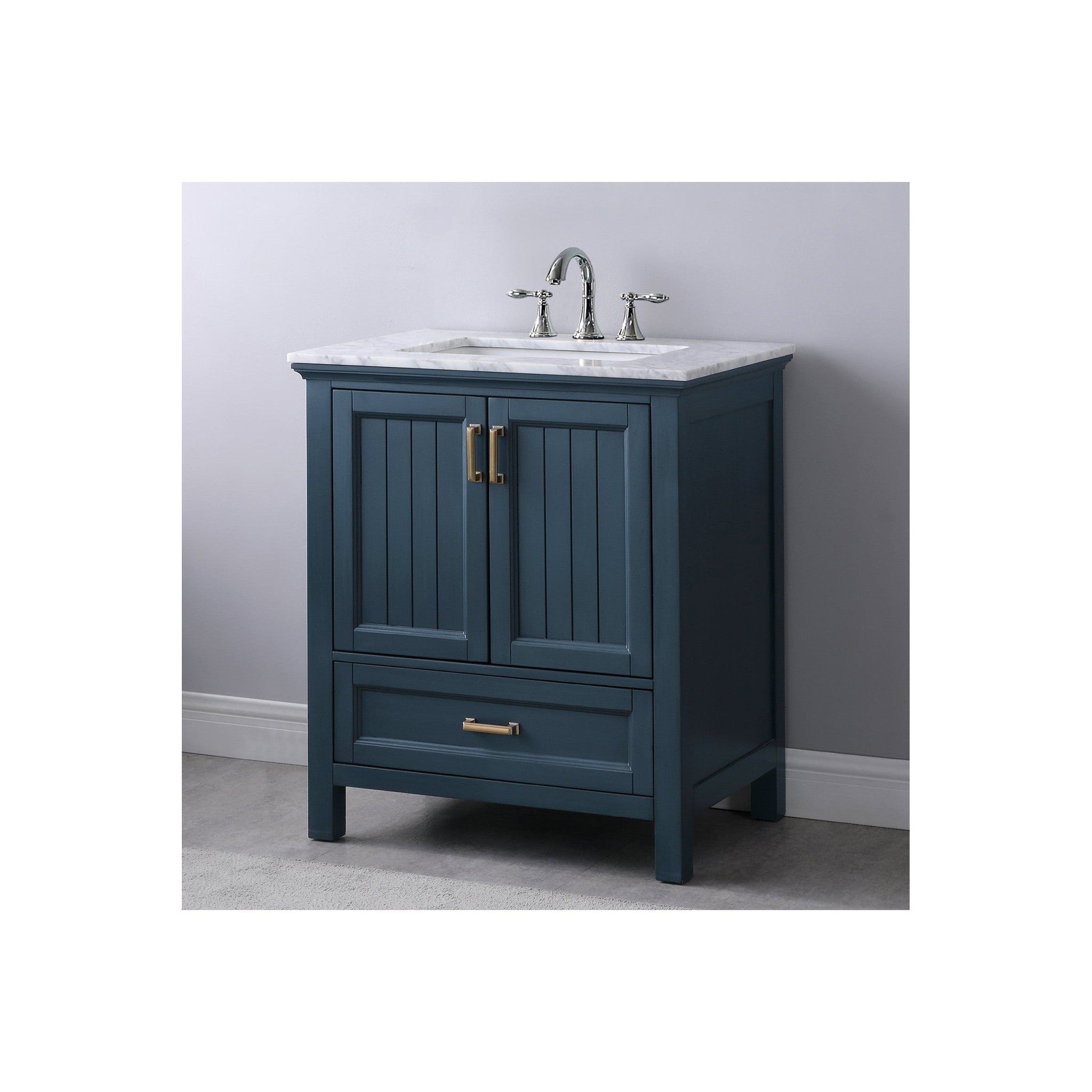 Isla 30" Single Bathroom Vanity Set in Classic Blue and Carrara White Marble Countertop without Mirror
