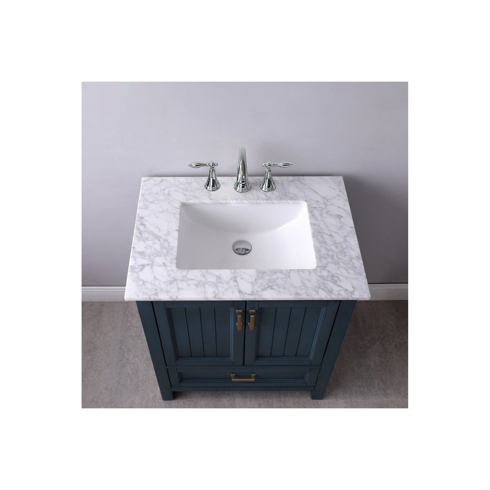 Isla 30" Single Bathroom Vanity Set in Classic Blue and Carrara White Marble Countertop without Mirror