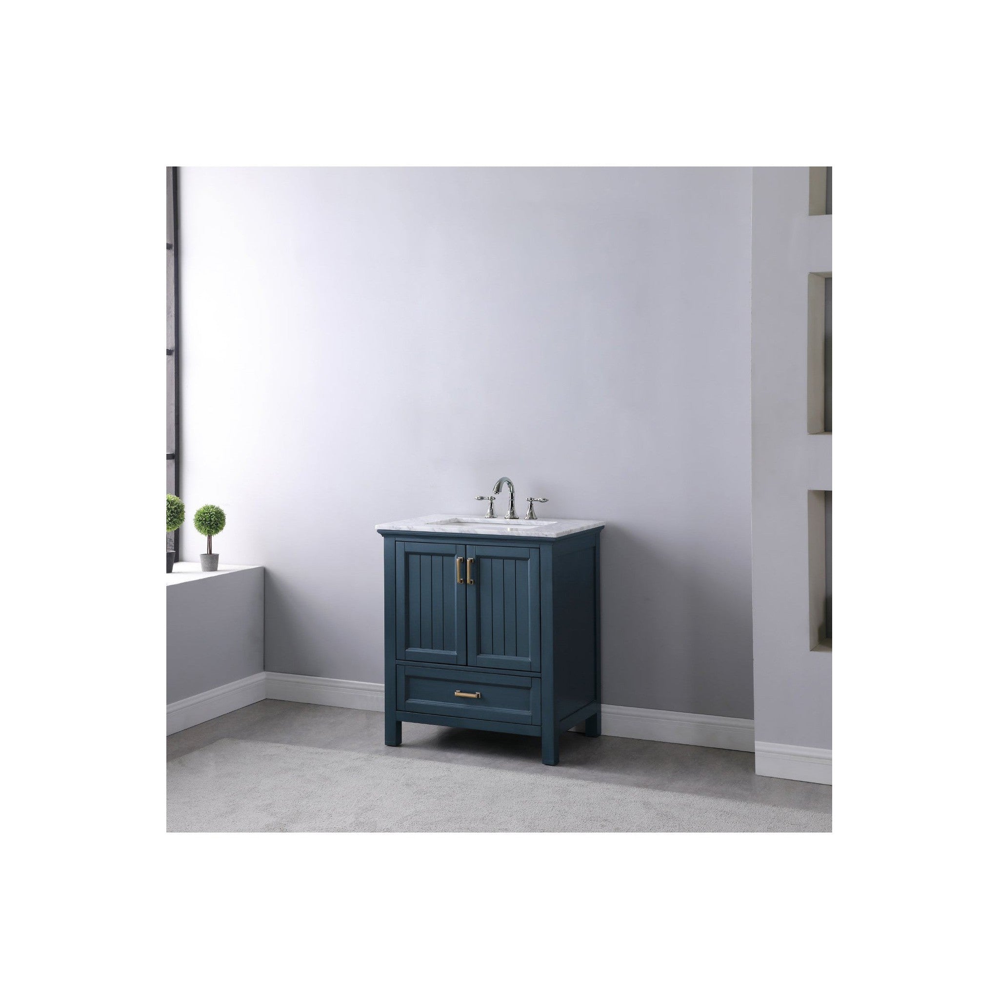 Isla 30" Single Bathroom Vanity Set in Classic Blue and Carrara White Marble Countertop without Mirror