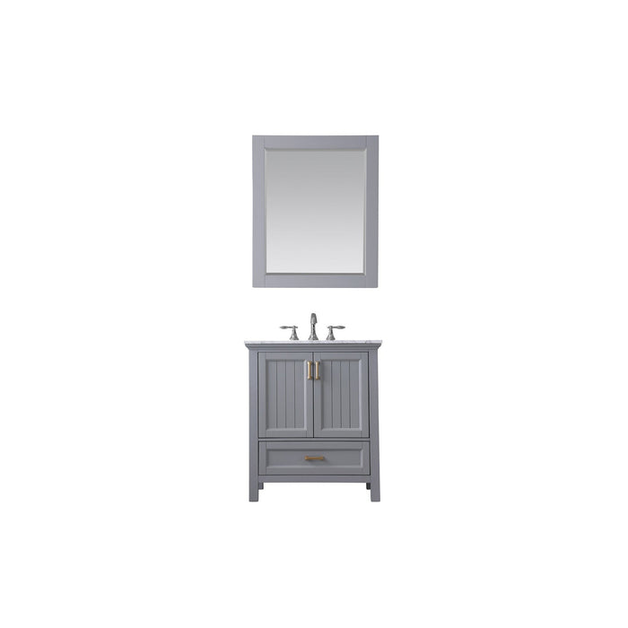 Isla 30" Single Bathroom Vanity Set in Gray and Carrara White Marble Countertop with Mirror