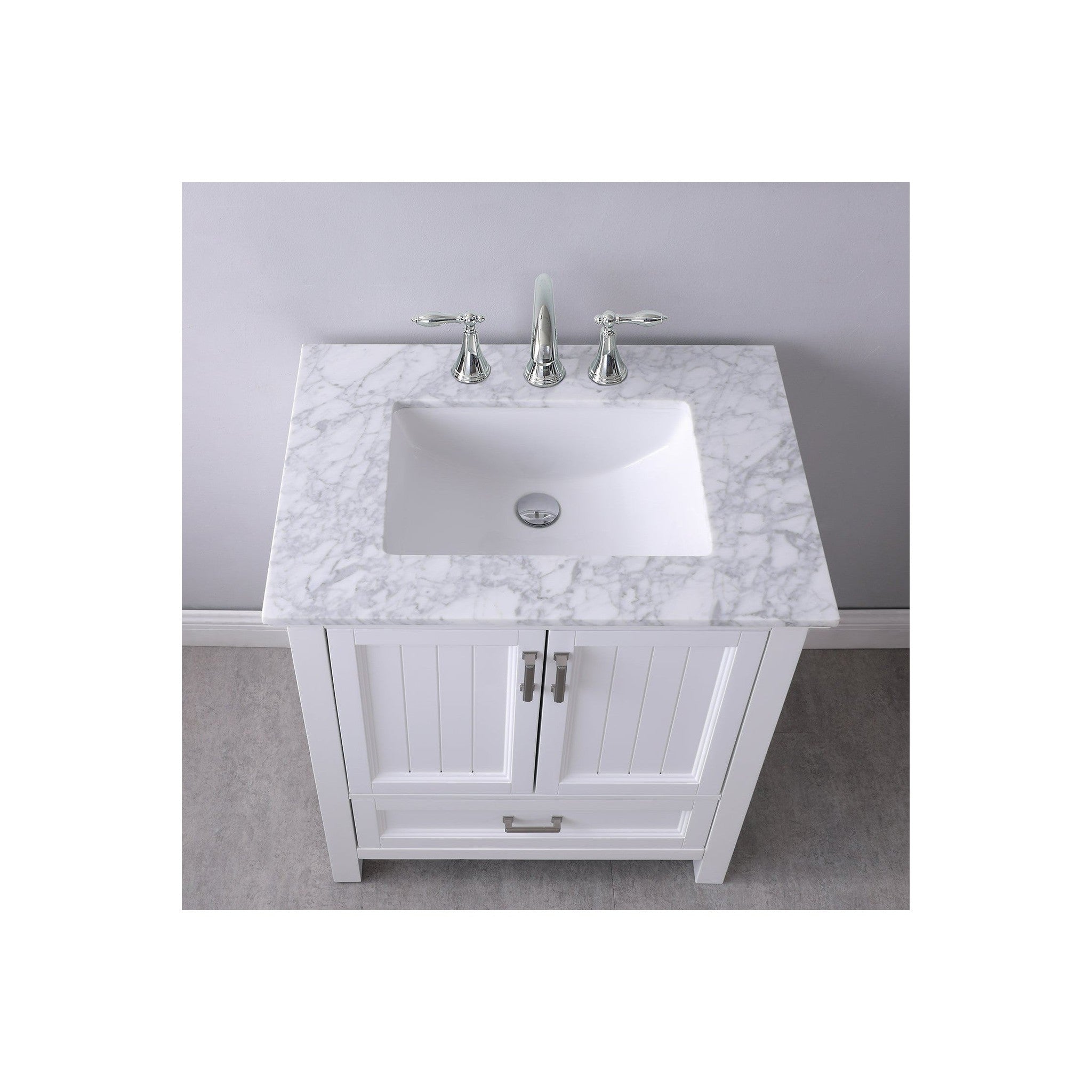 Isla 30" Single Bathroom Vanity Set in White and Carrara White Marble Countertop without Mirror