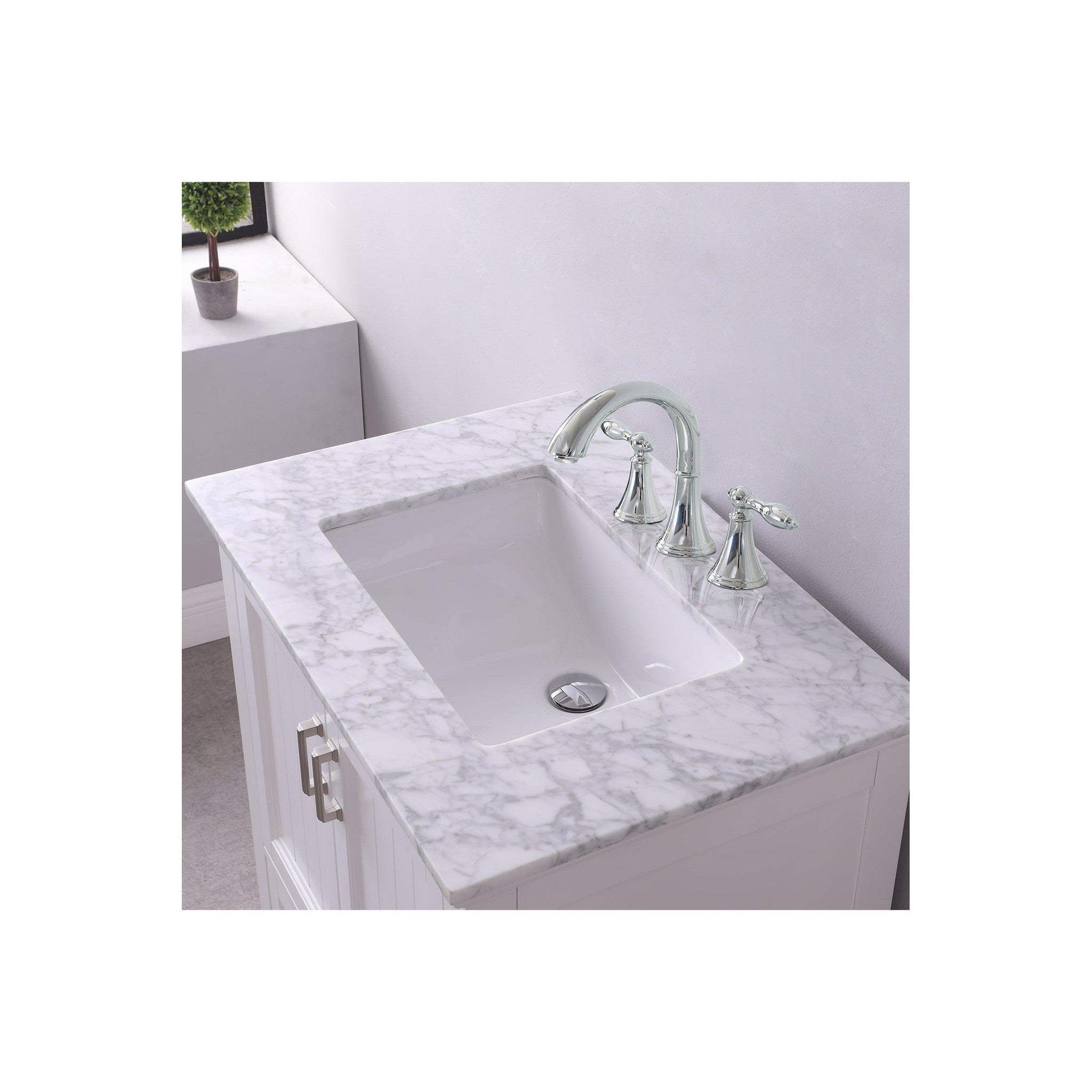 Isla 30" Single Bathroom Vanity Set in White and Carrara White Marble Countertop without Mirror