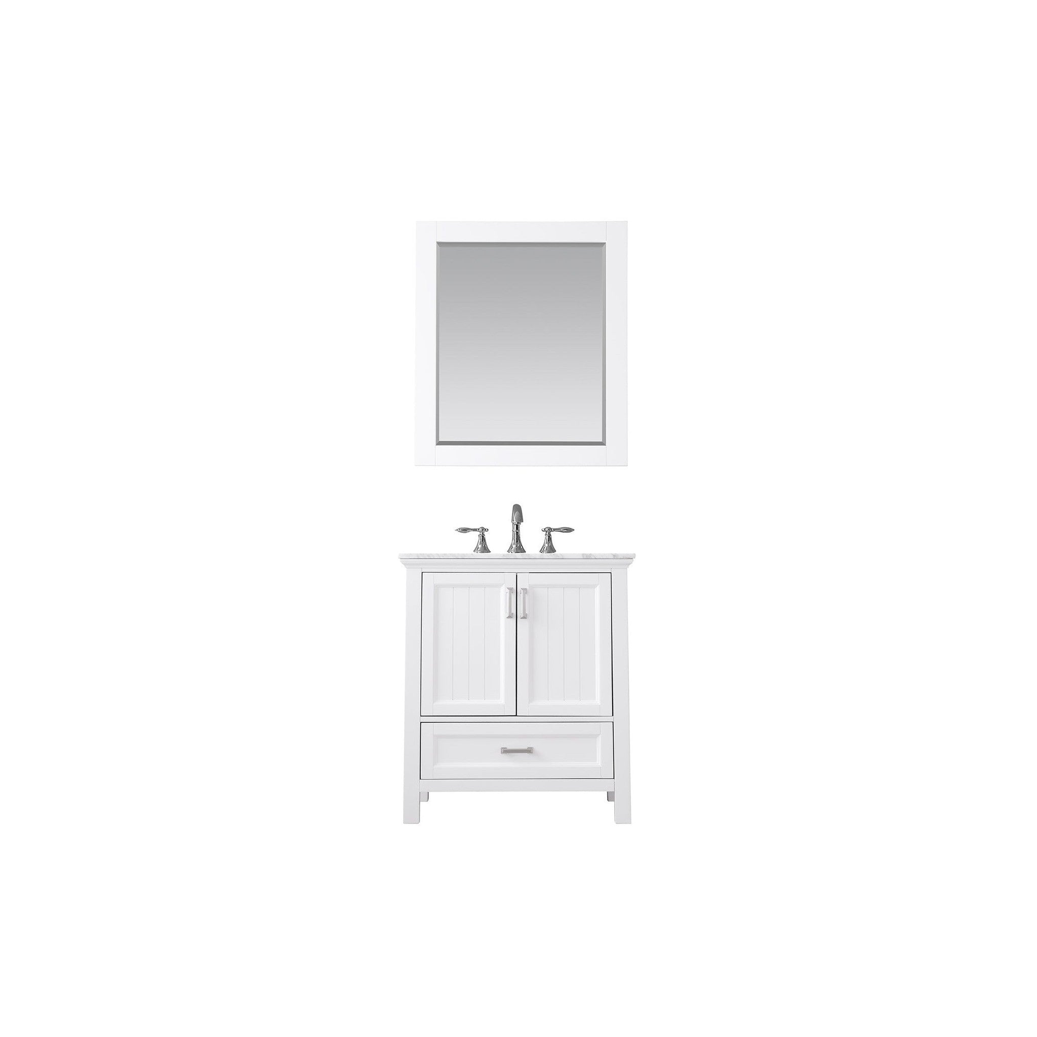 Isla 30" Single Bathroom Vanity Set in White and Carrara White Marble Countertop with Mirror