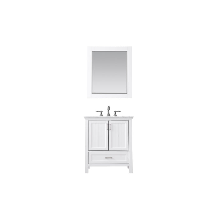 Isla 30" Single Bathroom Vanity Set in White and Carrara White Marble Countertop with Mirror