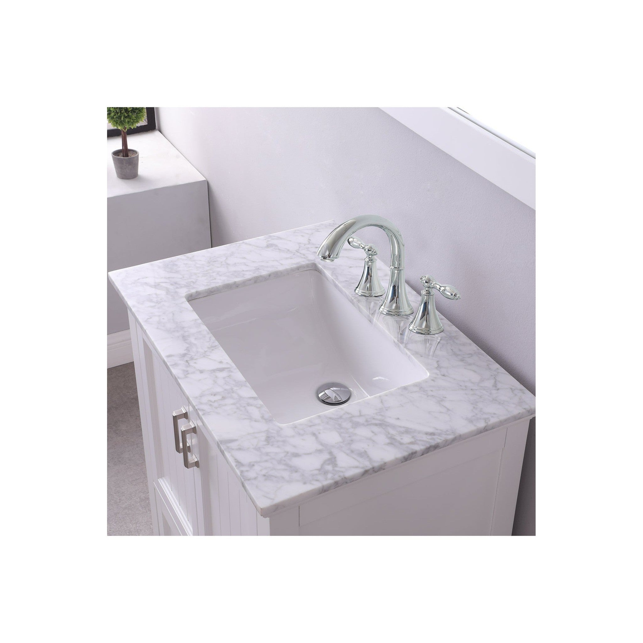 Isla 30" Single Bathroom Vanity Set in White and Carrara White Marble Countertop with Mirror