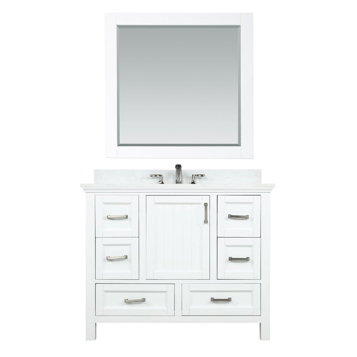 Isla 42" Single Bathroom Vanity Set in White and Carrara White Marble Countertop with Mirror