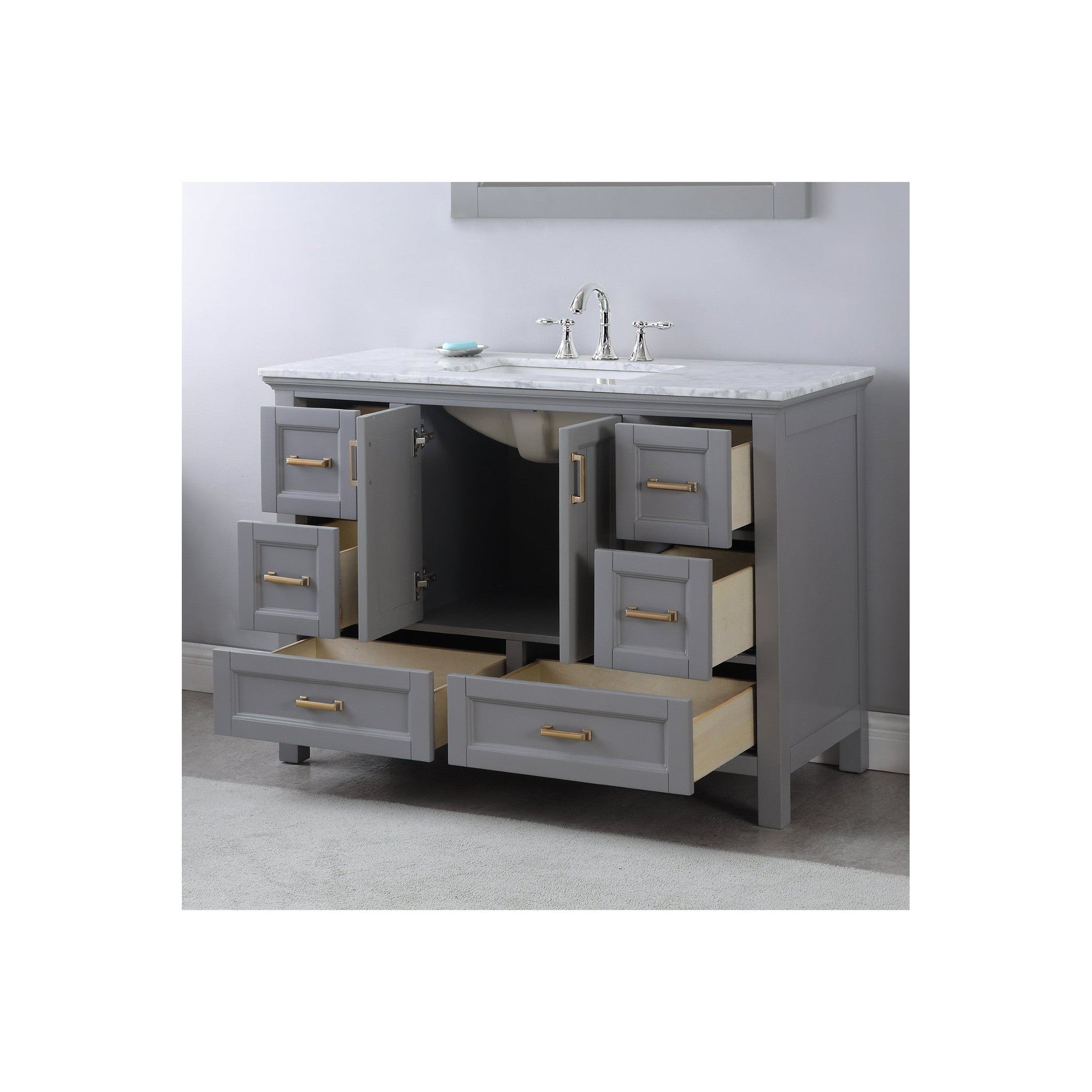 Isla 48" Single Bathroom Vanity Set in Gray and Carrara White Marble Countertop with Mirror
