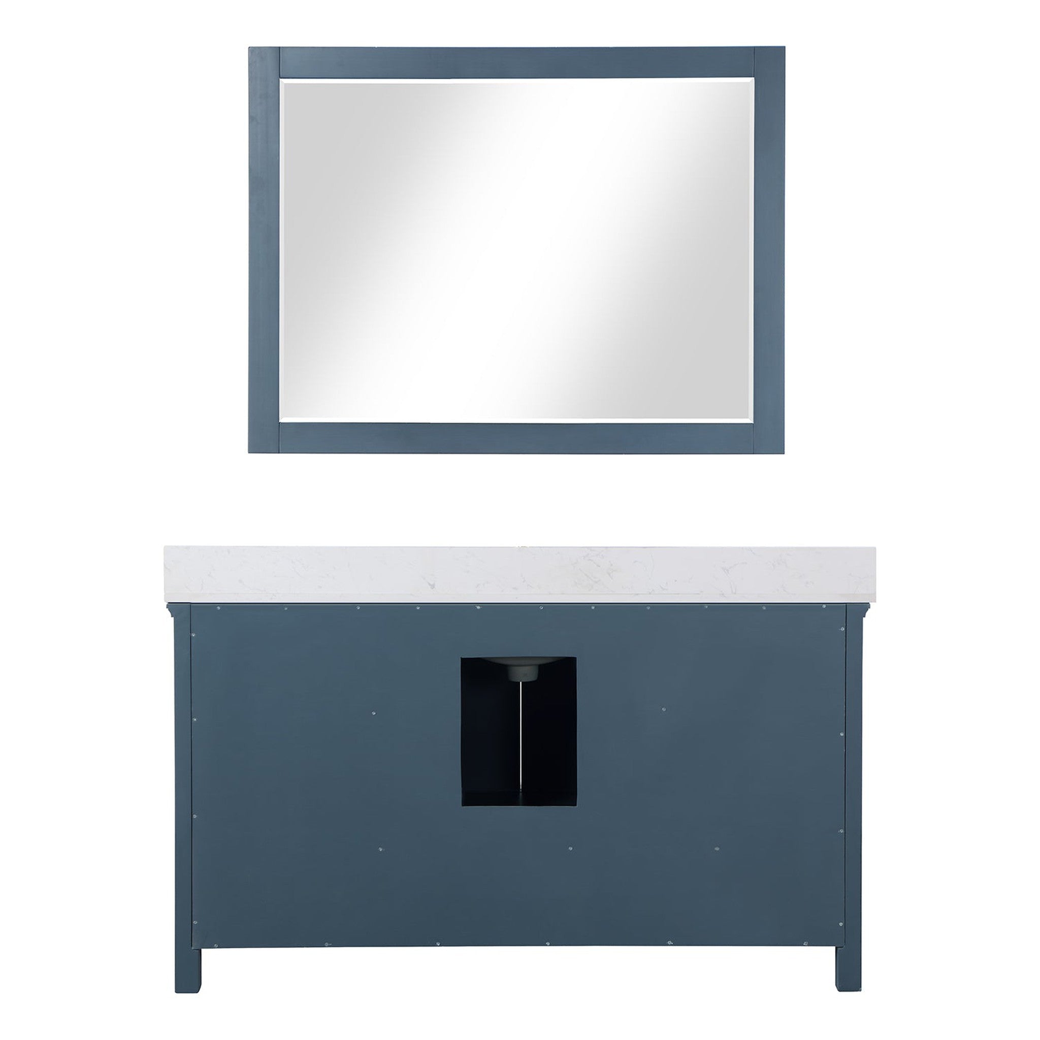 Isla 60" Single Bathroom Vanity Set in Classic Blue and Composite Carrara White Stone Countertop with Mirror