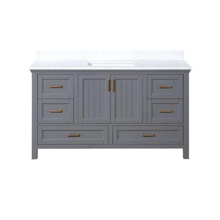 Isla 60" Single Bathroom Vanity Set in Gray and Composite Carrara White Stone Countertop without Mirror