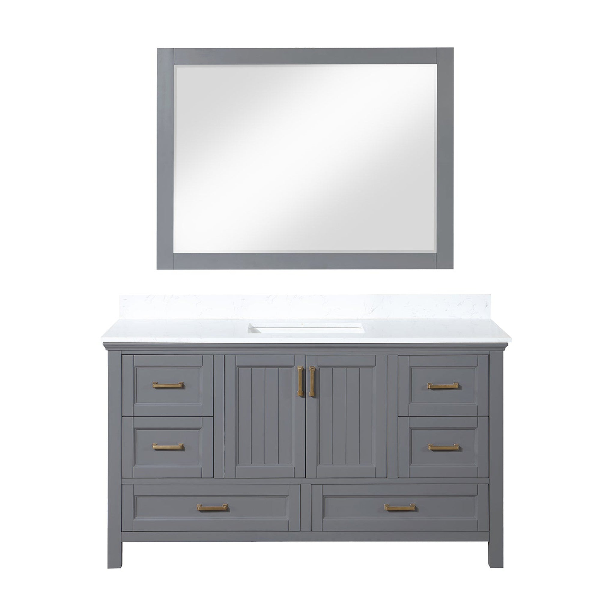 Isla 60" Single Bathroom Vanity Set in Gray and Composite Carrara White Stone Countertop with Mirror