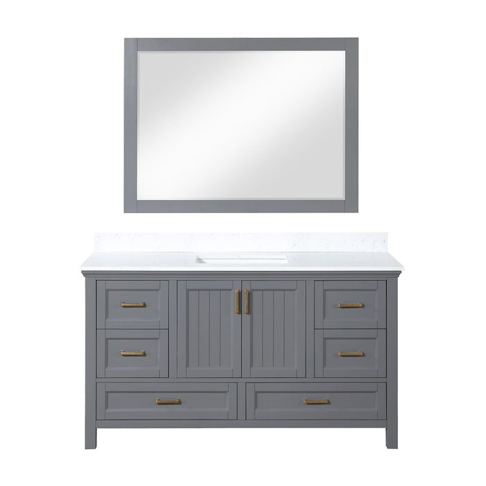 Isla 60" Single Bathroom Vanity Set in Gray and Composite Carrara White Stone Countertop with Mirror