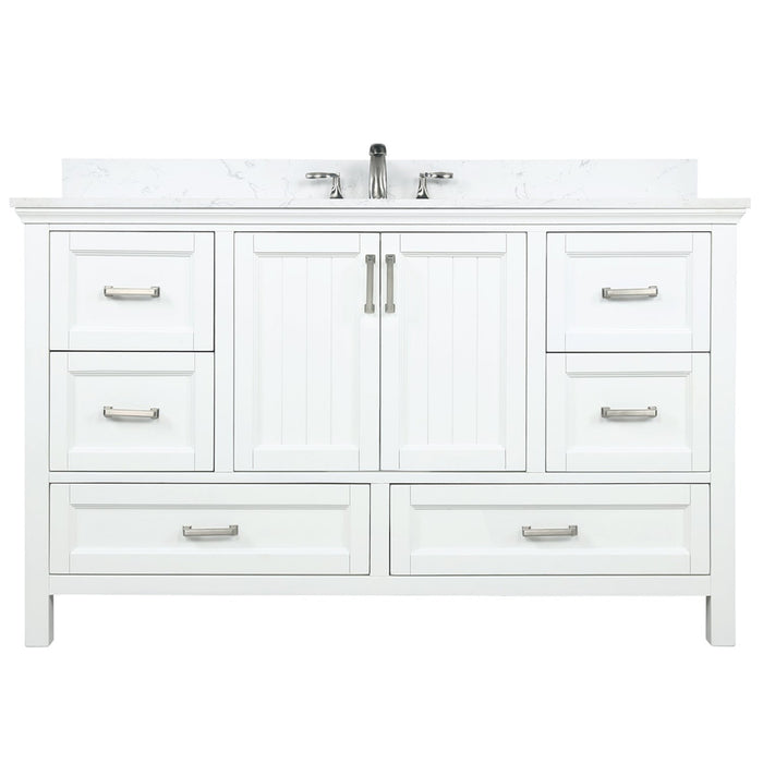 Isla 60" Single Bathroom Vanity Set in White and Carrara White Marble Countertop without Mirror