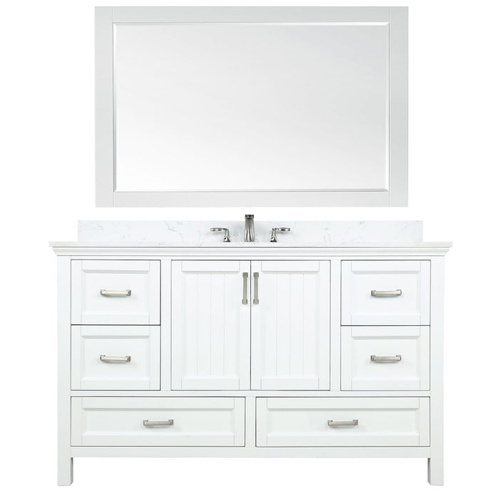 Isla 60" Single Bathroom Vanity Set in White and Carrara White Marble Countertop with Mirror