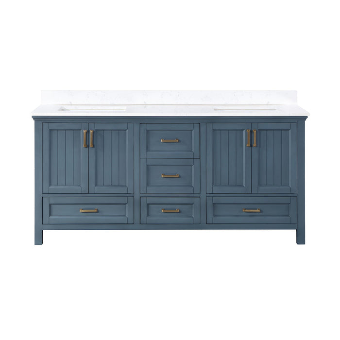 Isla 72" Double Bathroom Vanity Set in Classic Blue and Composite Carrara White Stone Countertop without Mirror
