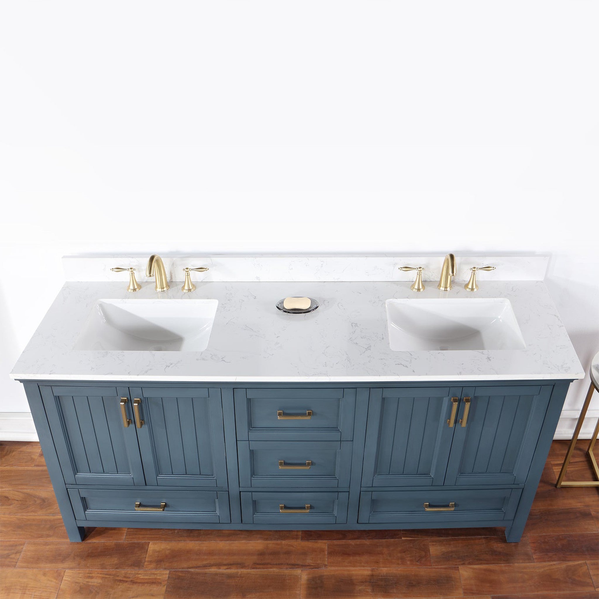 Isla 72" Double Bathroom Vanity Set in Classic Blue and Composite Carrara White Stone Countertop without Mirror