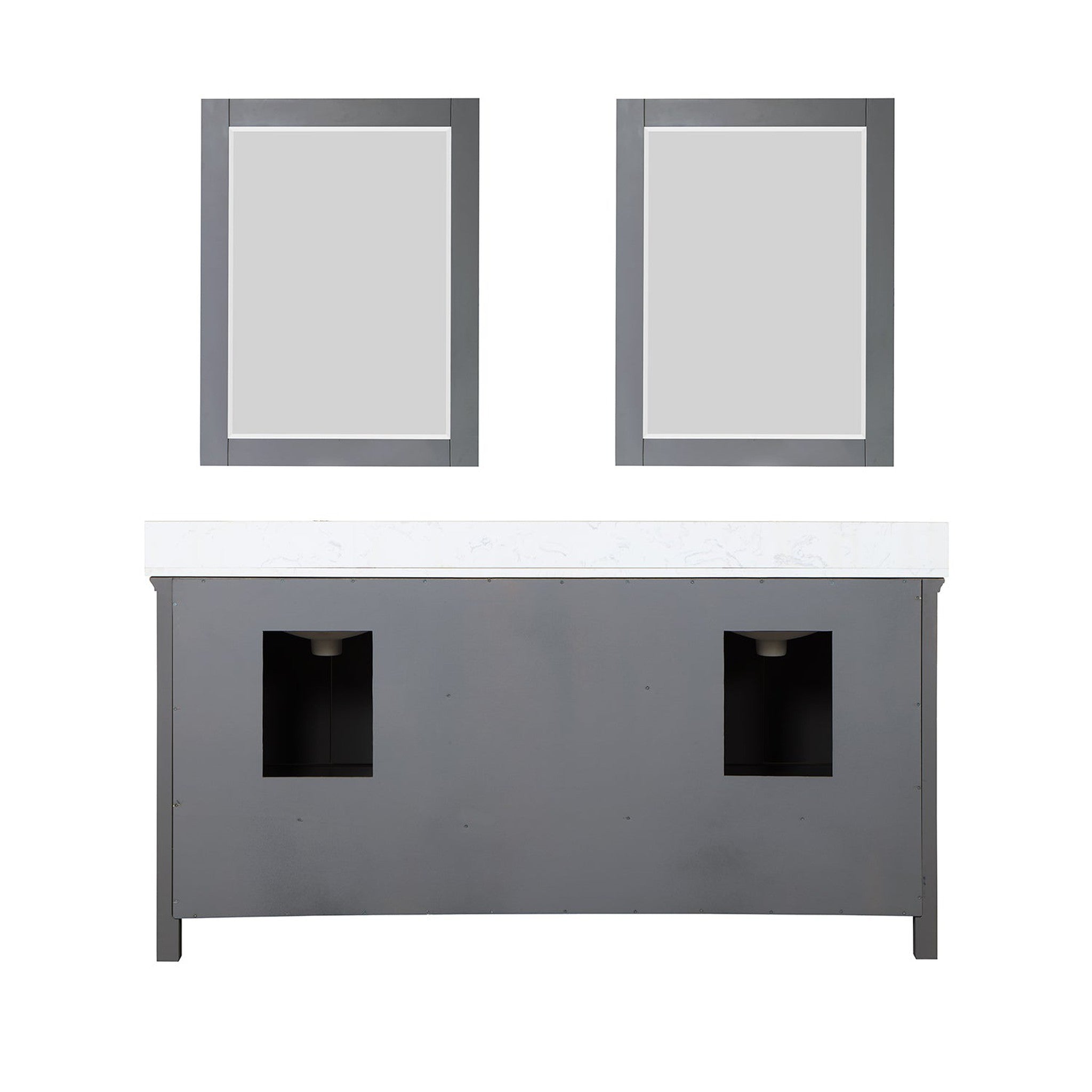Isla 72" Double Bathroom Vanity Set in Gray and Composite Carrara White Stone Countertop with Mirror