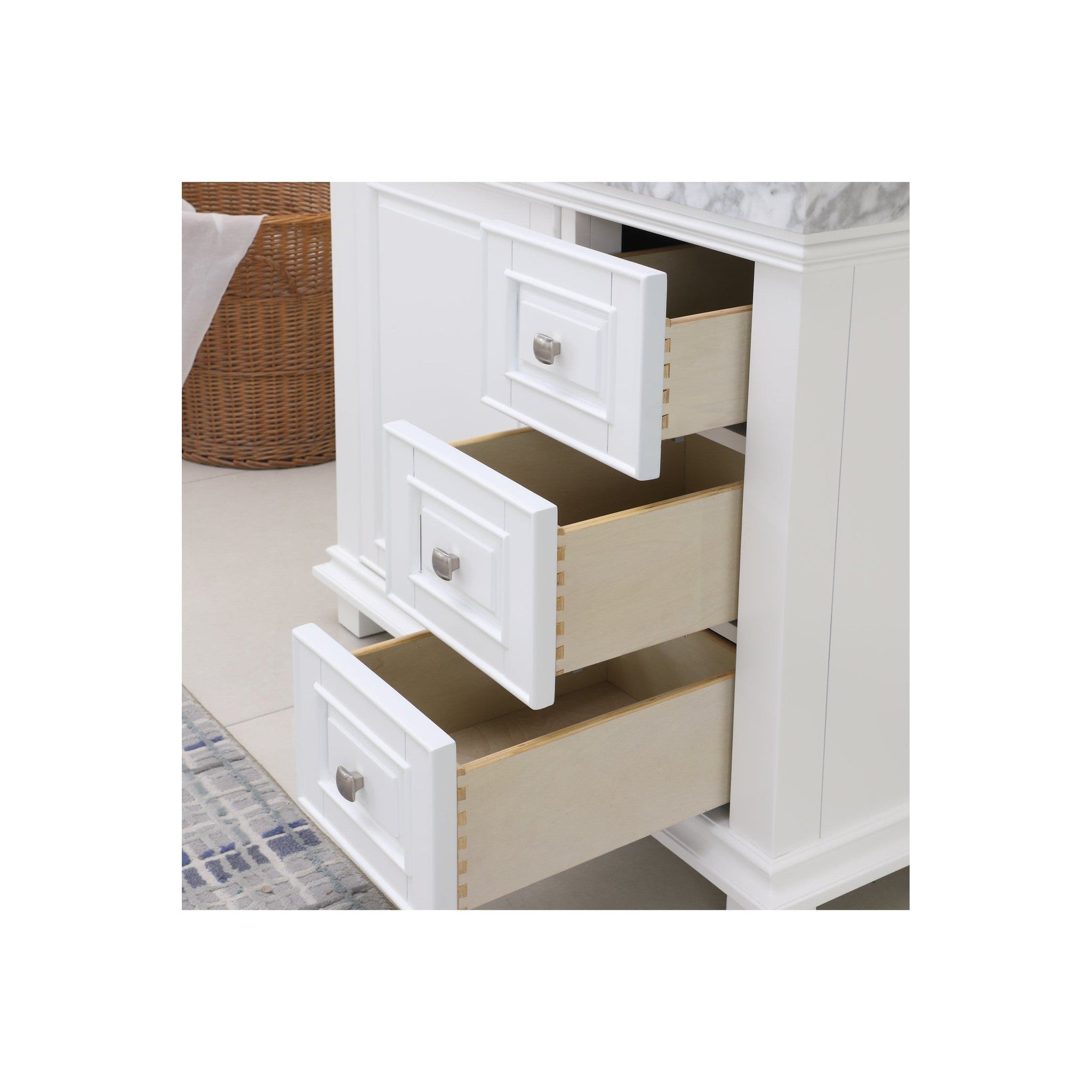 Jardin 36" Single Bathroom Vanity Set in White and Carrara White Marble Countertop without Mirror