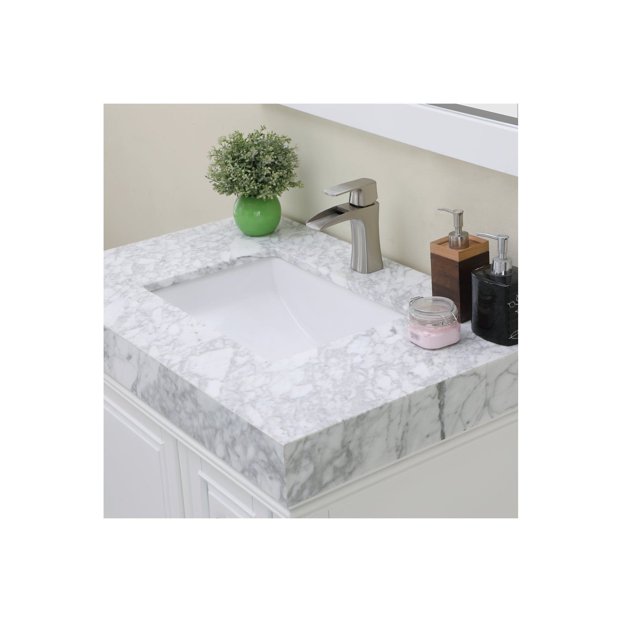 Jardin 36" Single Bathroom Vanity Set in White and Carrara White Marble Countertop with Mirror