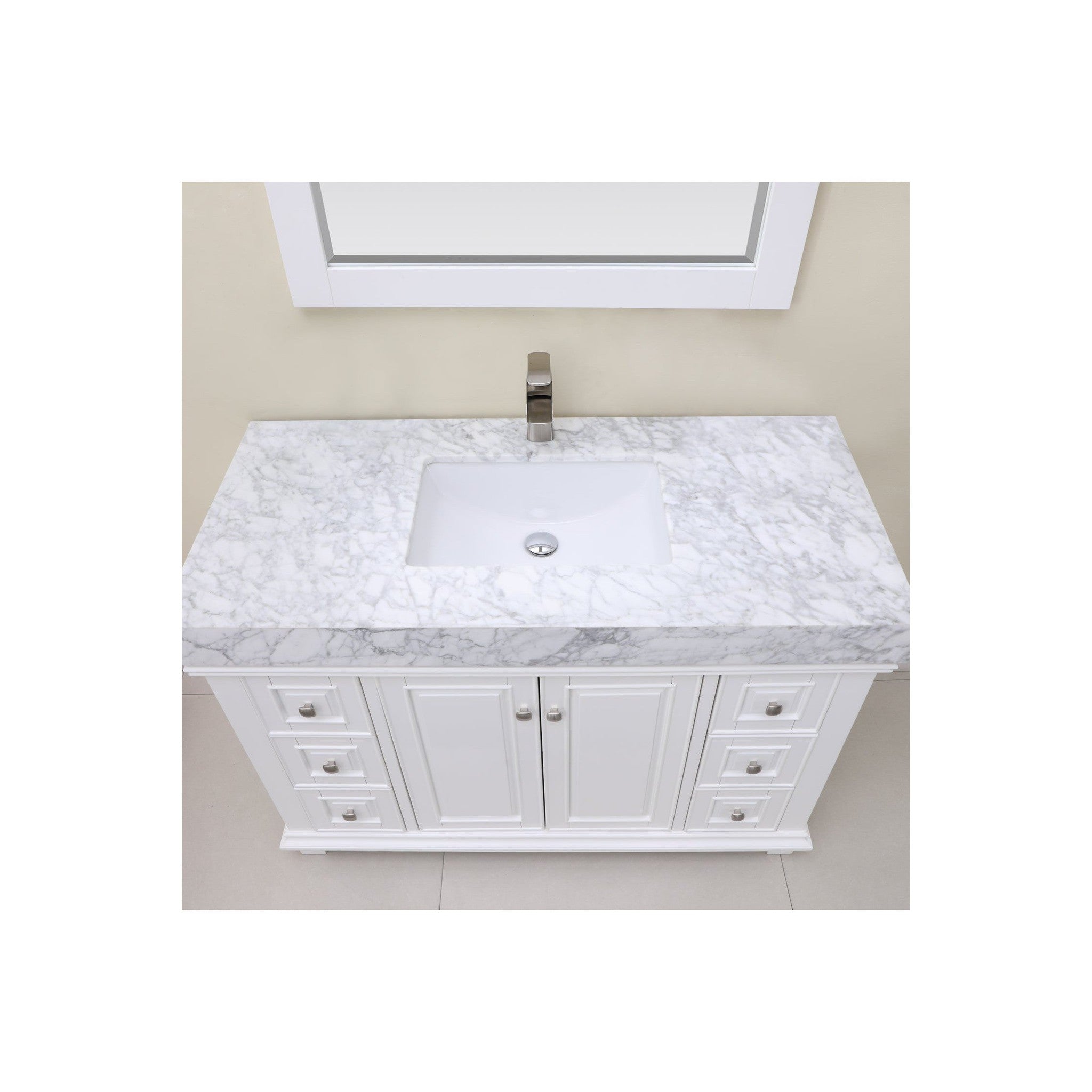Jardin 48" Single Bathroom Vanity Set in White and Carrara White Marble Countertop with Mirror