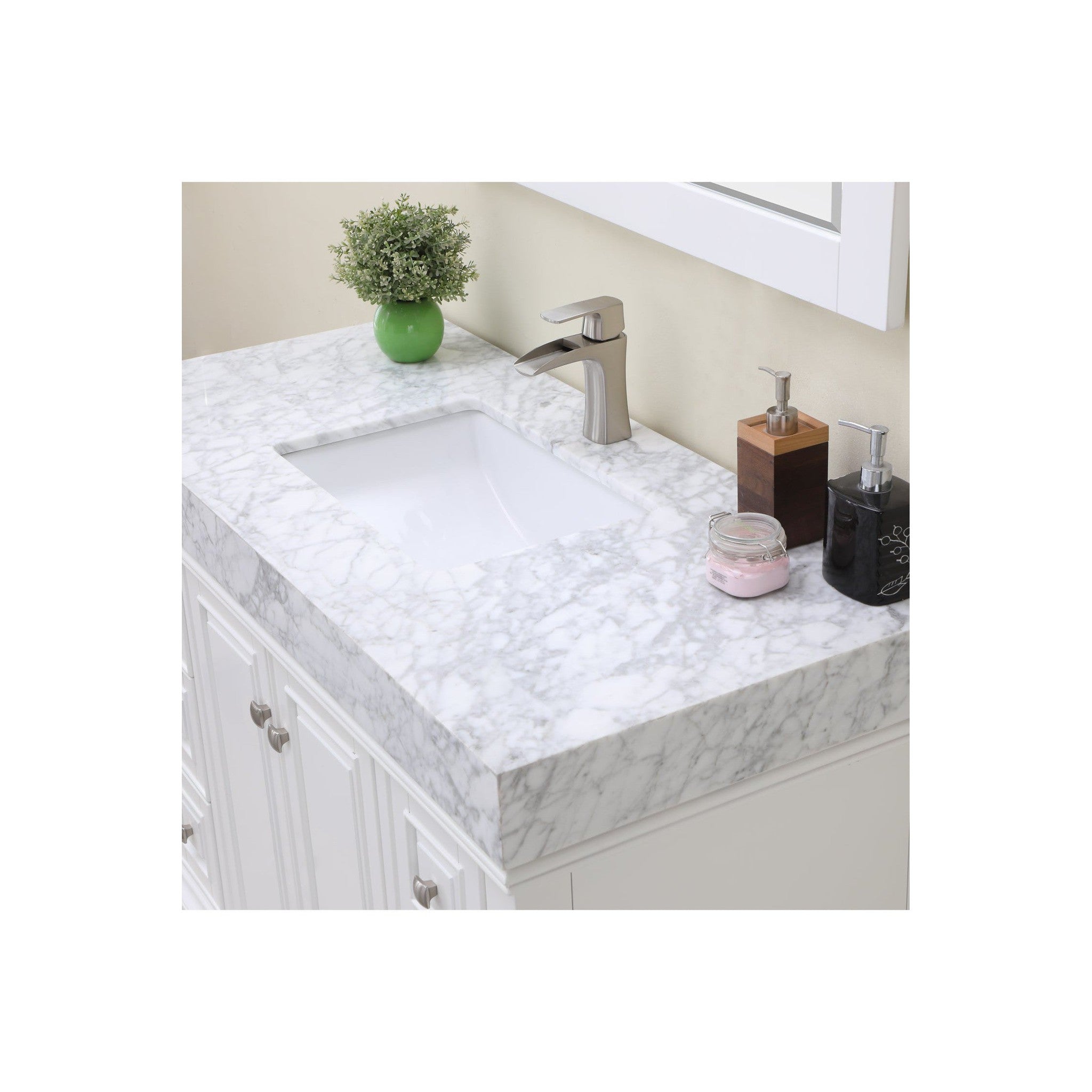 Jardin 48" Single Bathroom Vanity Set in White and Carrara White Marble Countertop with Mirror
