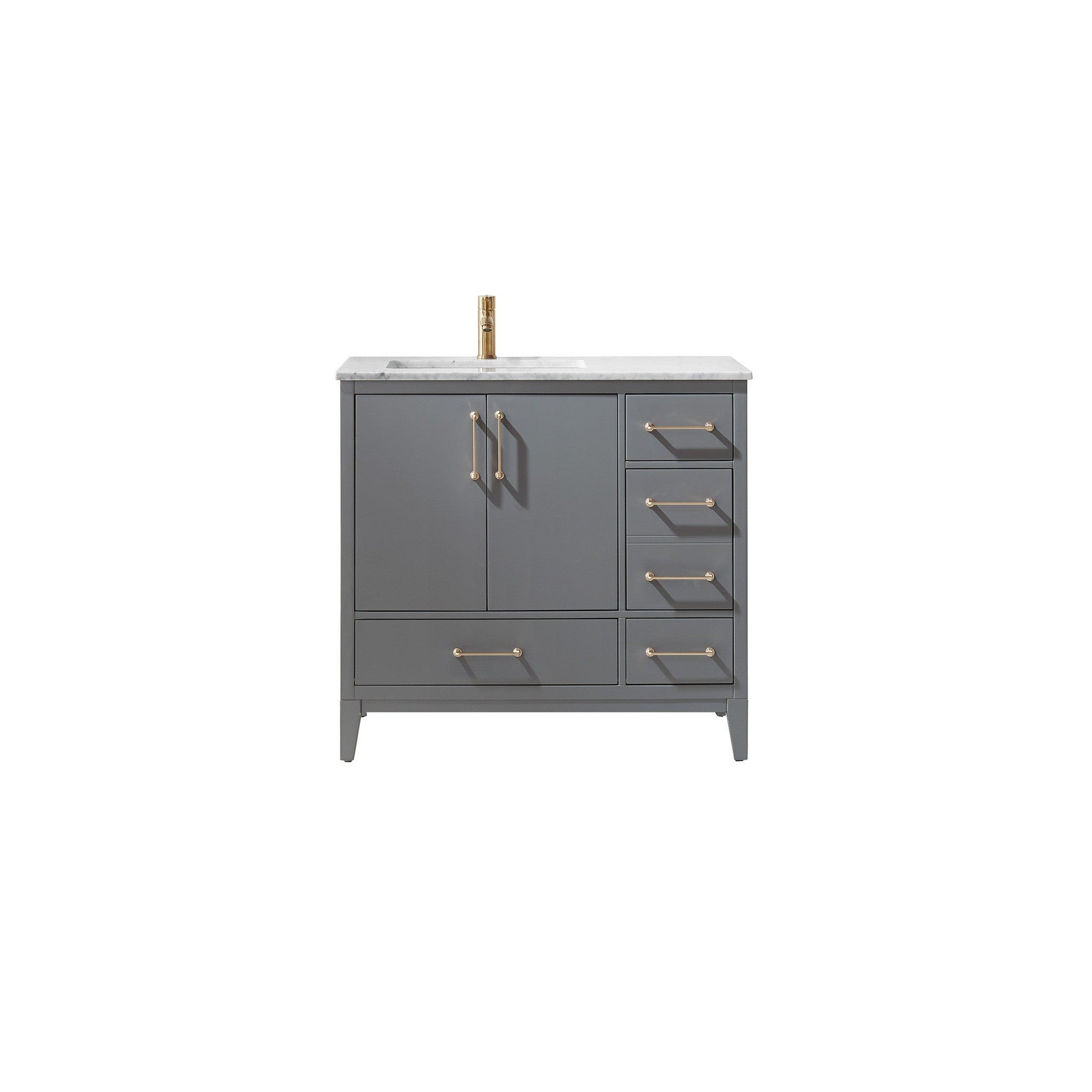 Sutton 36" Single Bathroom Vanity Set in Gray and Carrara White Marble Countertop without Mirror