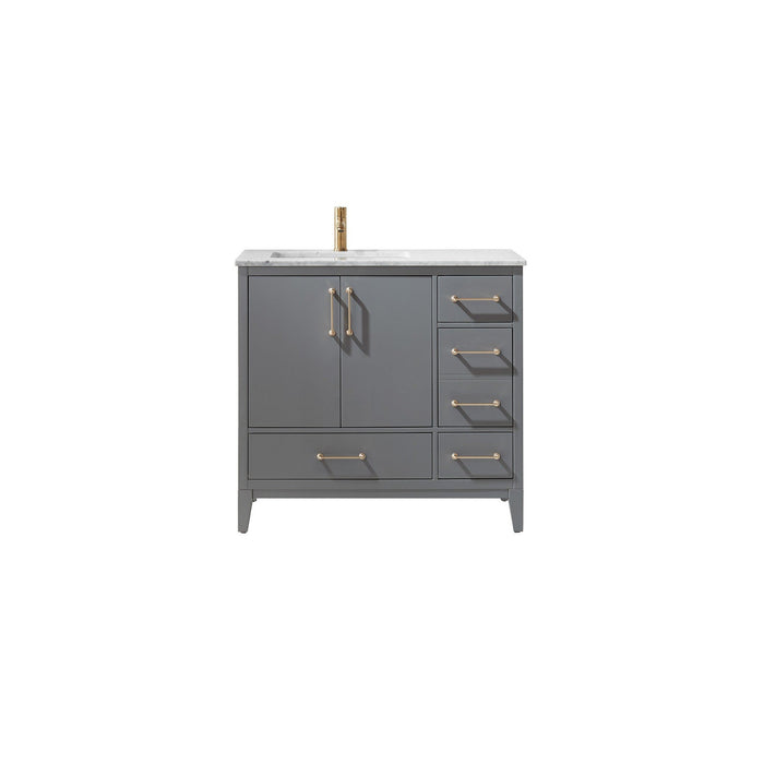 Sutton 36" Single Bathroom Vanity Set in Gray and Carrara White Marble Countertop without Mirror