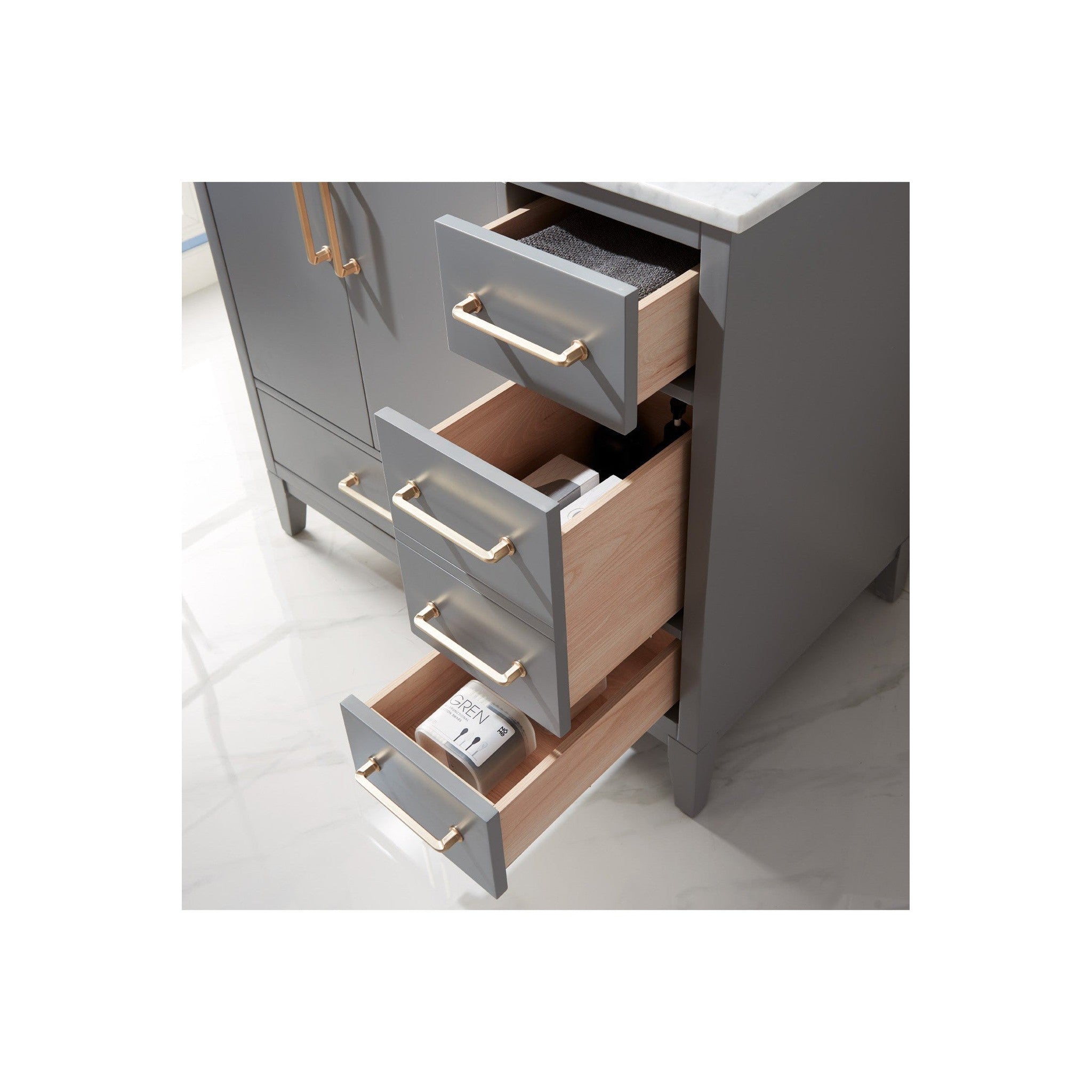 Sutton 36" Single Bathroom Vanity Set in Gray and Carrara White Marble Countertop without Mirror