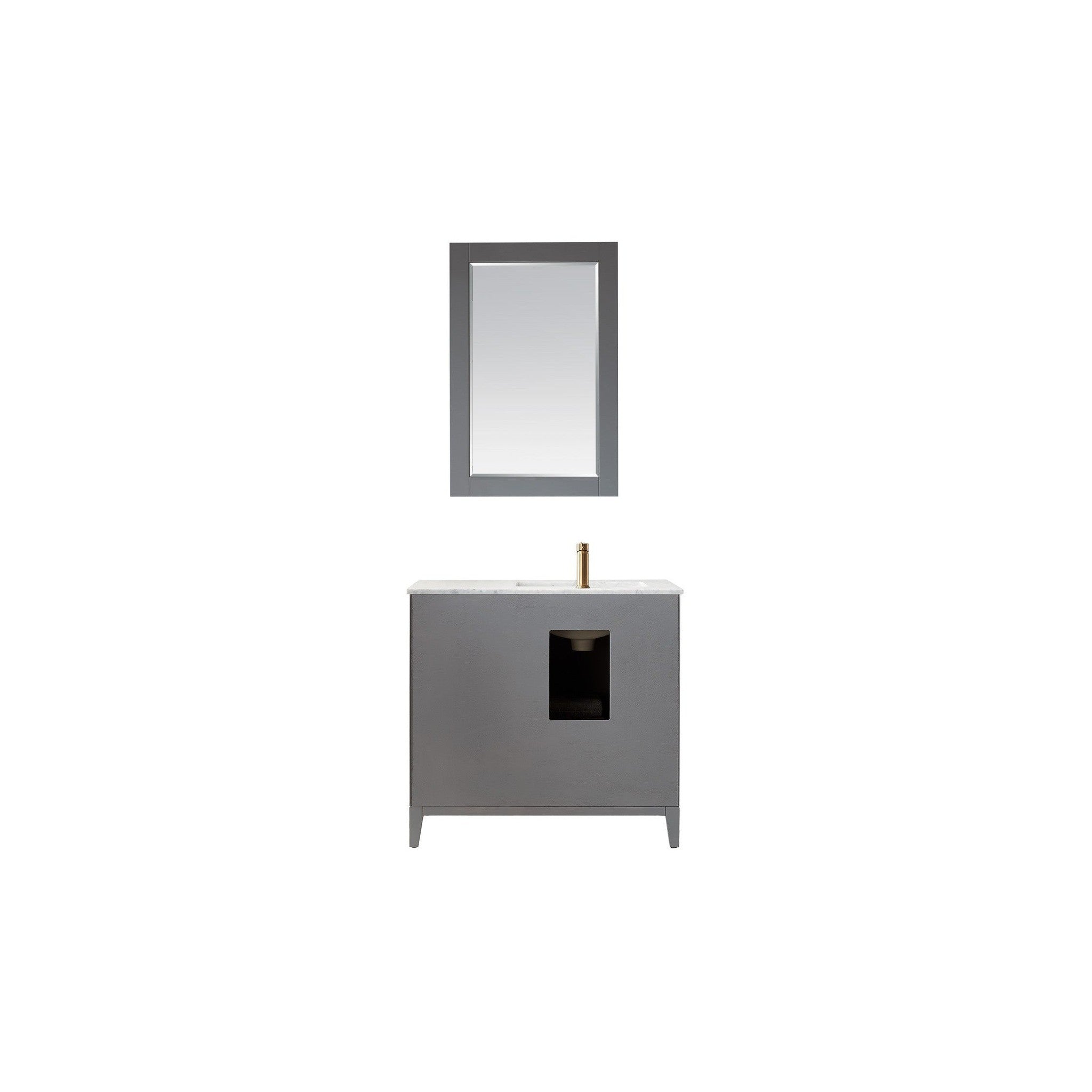 Sutton 36" Single Bathroom Vanity Set in Gray and Carrara White Marble Countertop with Mirror