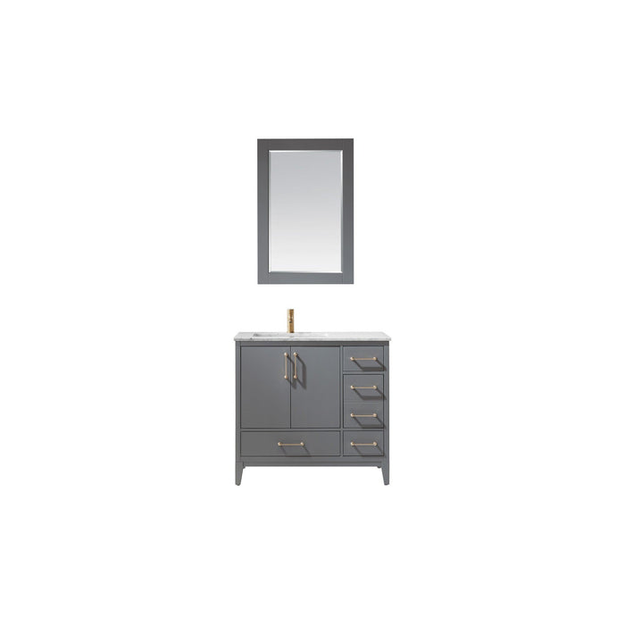 Sutton 36" Single Bathroom Vanity Set in Gray and Carrara White Marble Countertop with Mirror
