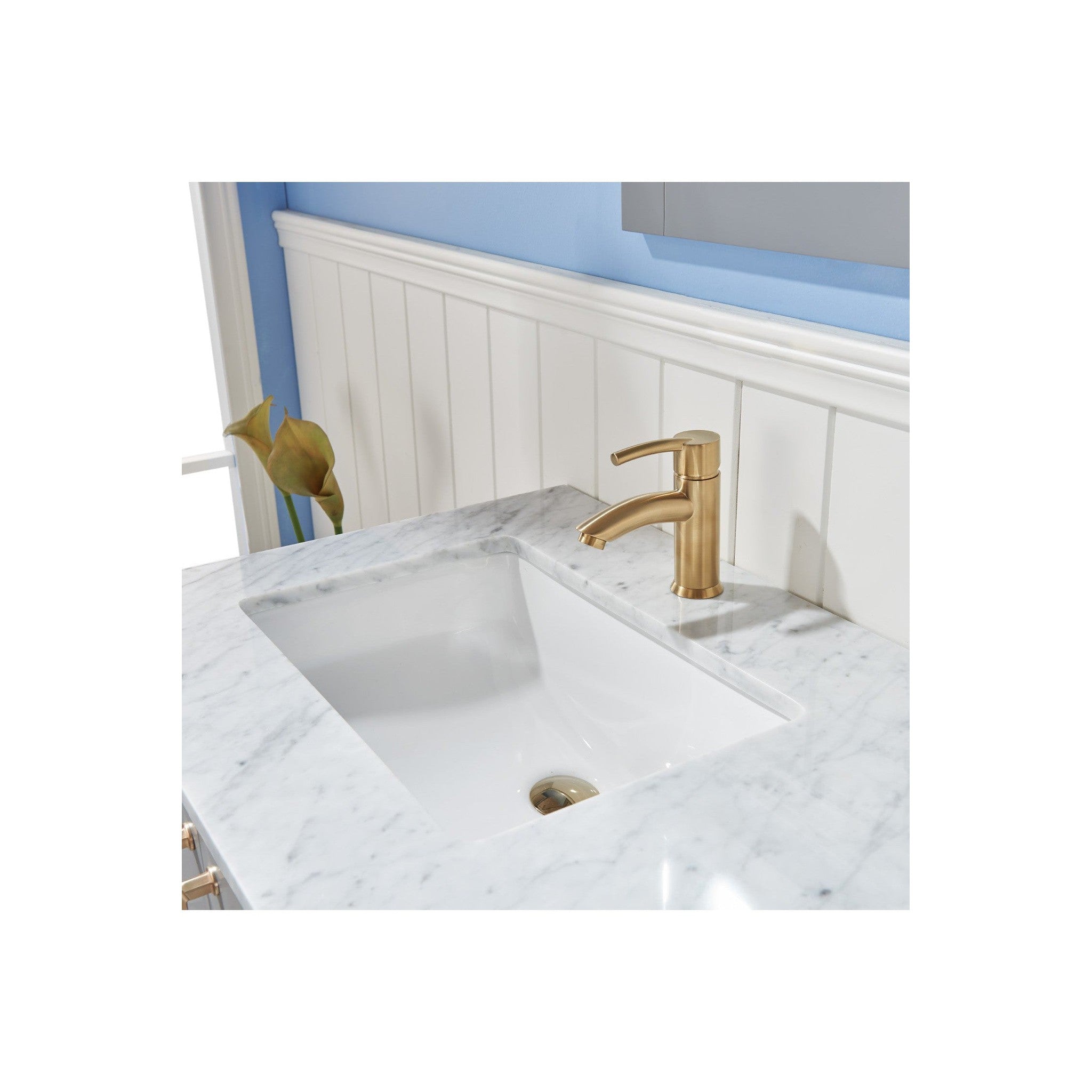 Sutton 36" Single Bathroom Vanity Set in Gray and Carrara White Marble Countertop with Mirror