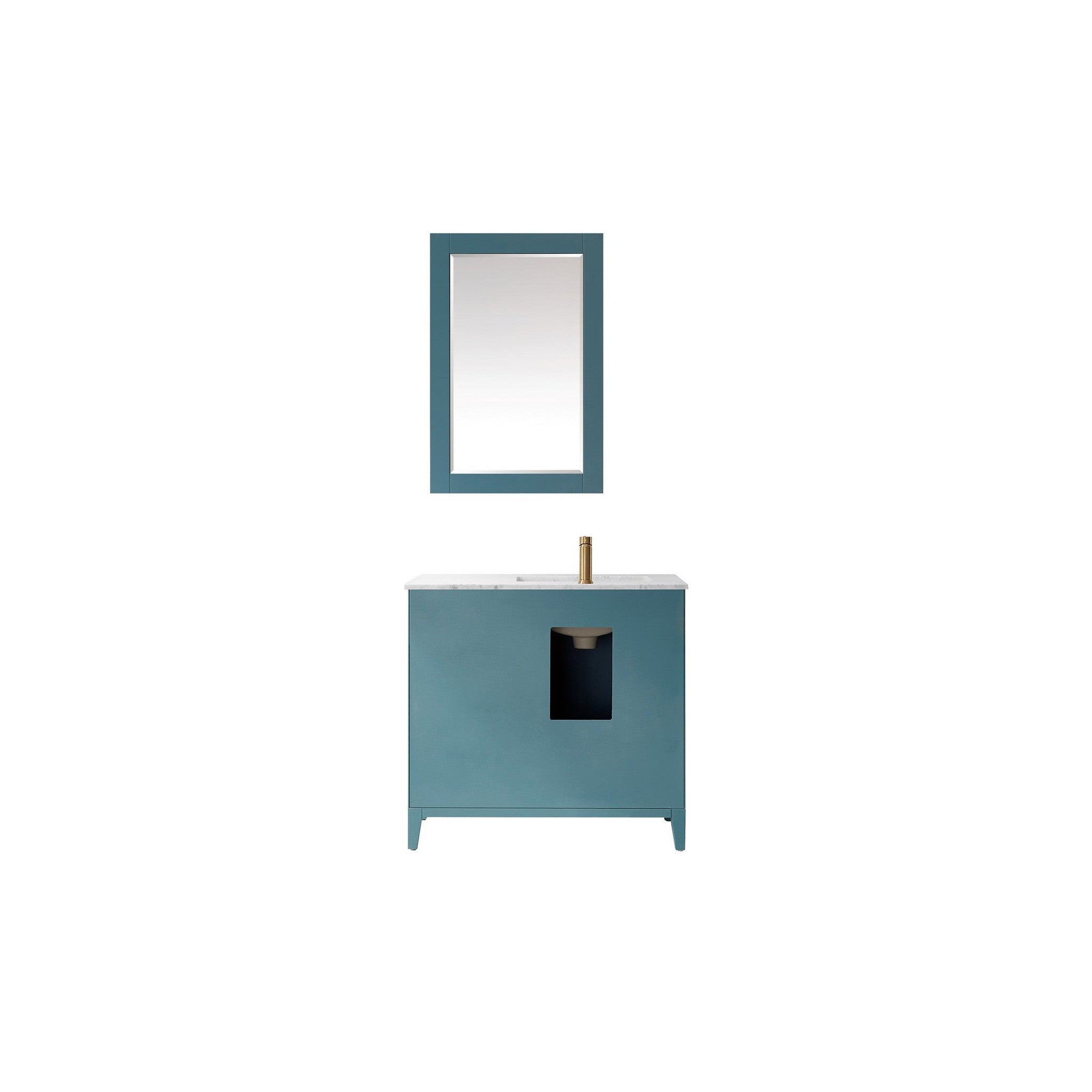 Sutton 36" Single Bathroom Vanity Set in Royal Green and Carrara White Marble Countertop with Mirror
