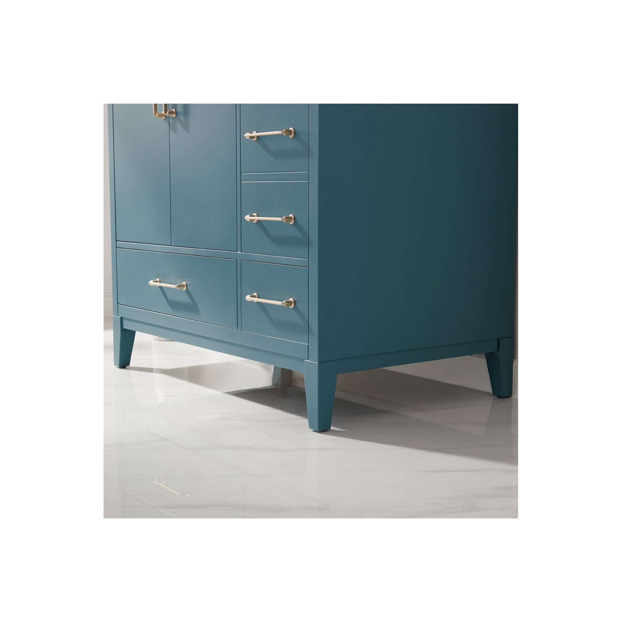 Sutton 36" Single Bathroom Vanity Set in Royal Green and Carrara White Marble Countertop with Mirror