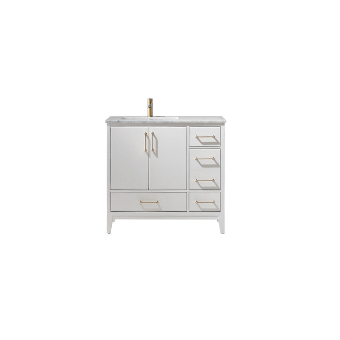 Sutton 36" Single Bathroom Vanity Set in White and Carrara White Marble Countertop without Mirror