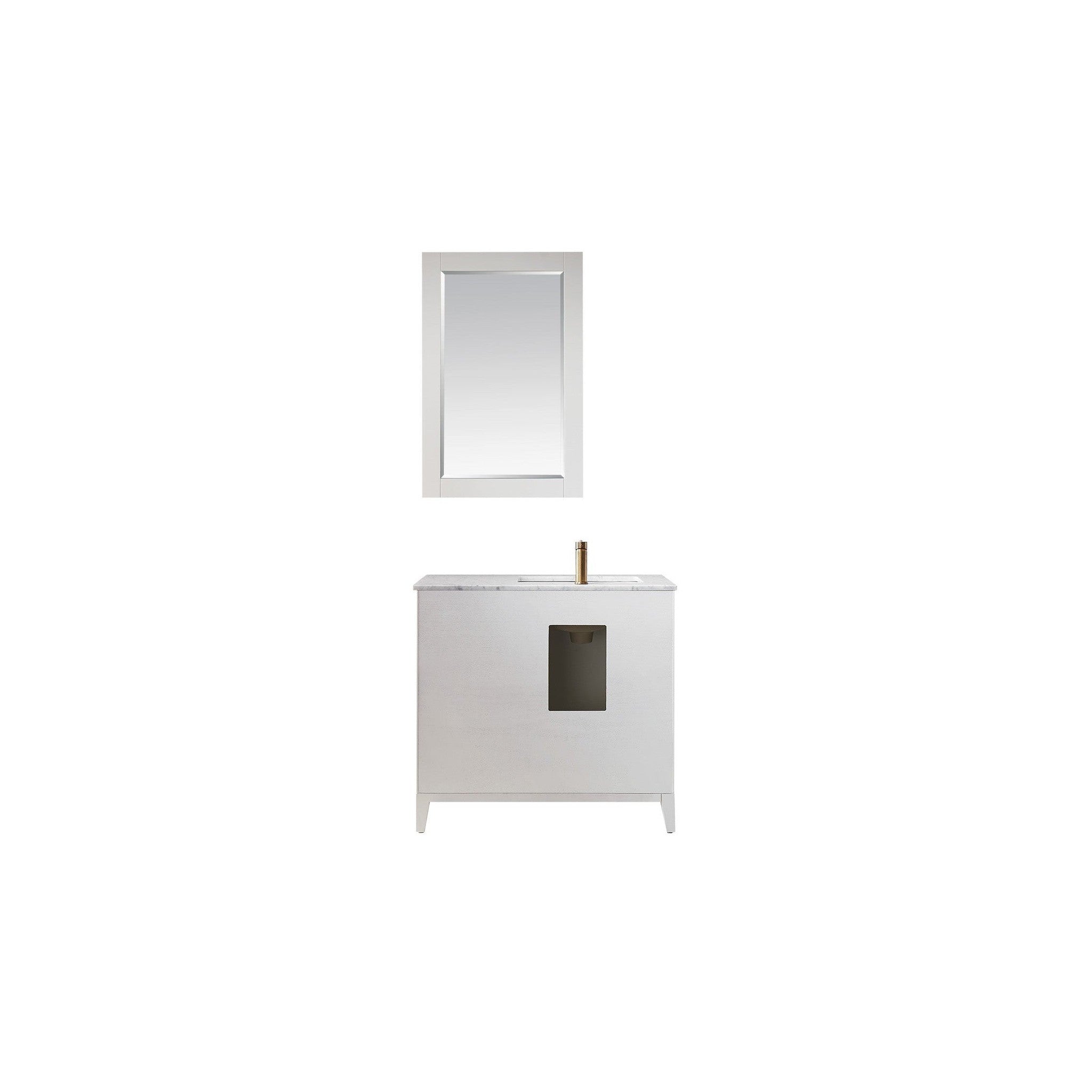 Sutton 36" Single Bathroom Vanity Set in White and Carrara White Marble Countertop with Mirror